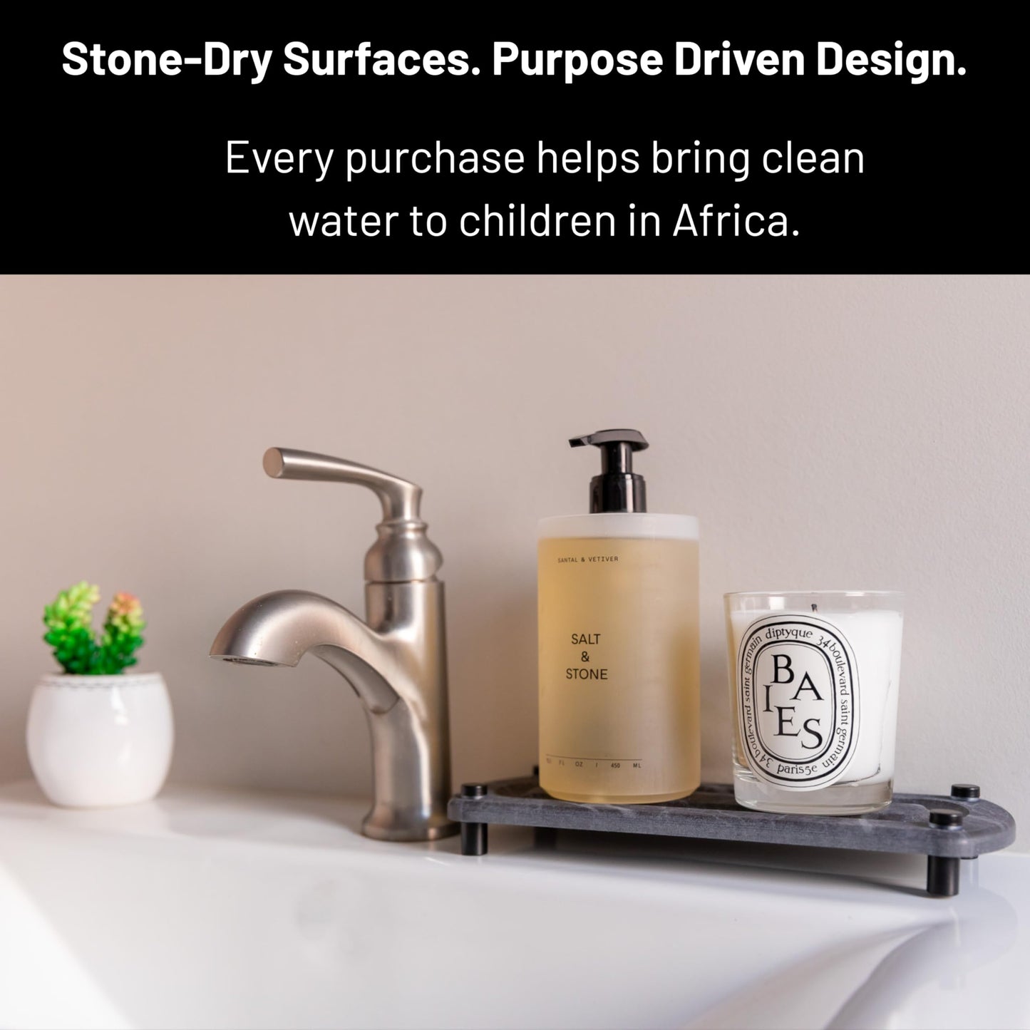 Siren Stone Premium Sink Caddy – Water-Absorbing Diatomaceous Earth Tray for Sink, Elevated Stainless Steel Feet, Non-Toxic, Fast-Drying, Kitchen or Bathroom