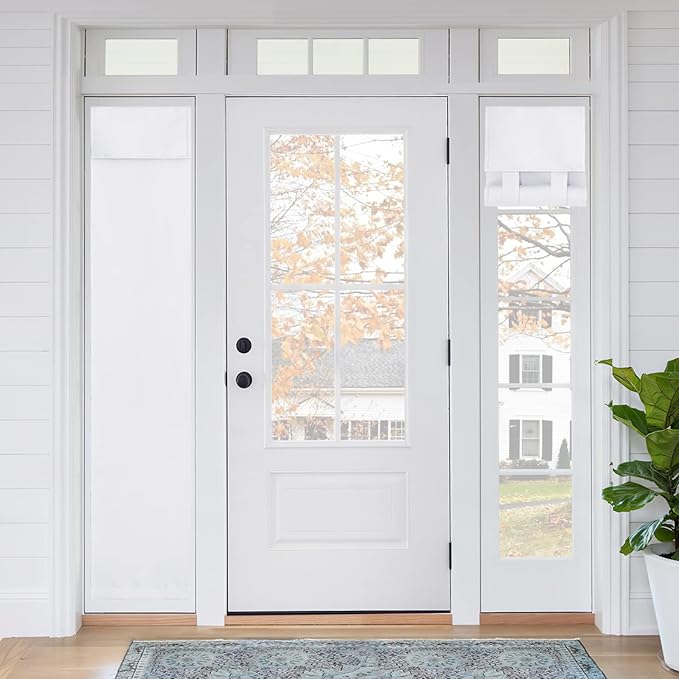 RYB HOME Blackout French Door Curtain - Privacy Thermal Insulated Window Shades for Patio Kitchen Front Entry Back Door Glass Window, Self Adhesive No Drill, 1 Panel, 12" W x 69" L, Pure White