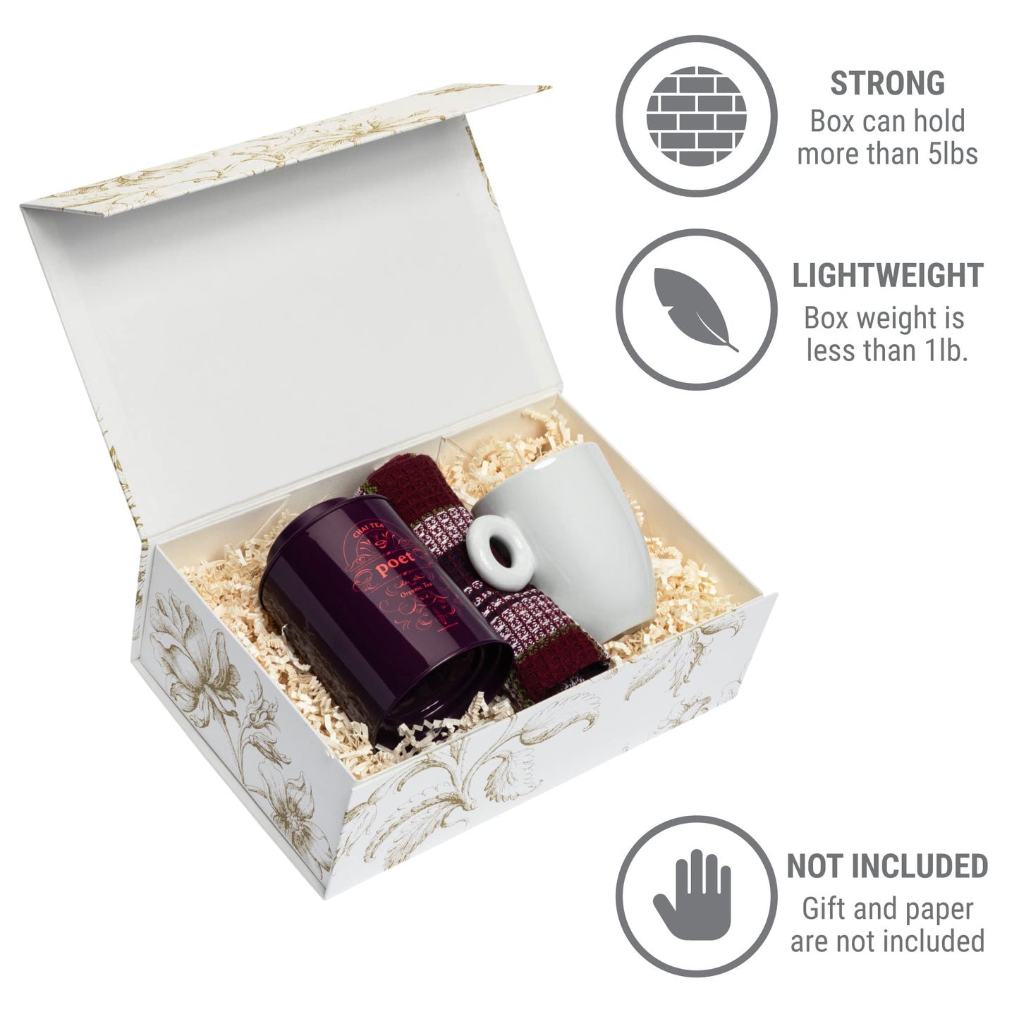 Sorarto Luxury Keepsake Gift Box | Gold Floral Decorative Boxes with Magnetic Lids for Presents, Wedding Memory Box, and Bridal Gifts. 11.5" x 7.5" x 3.5"