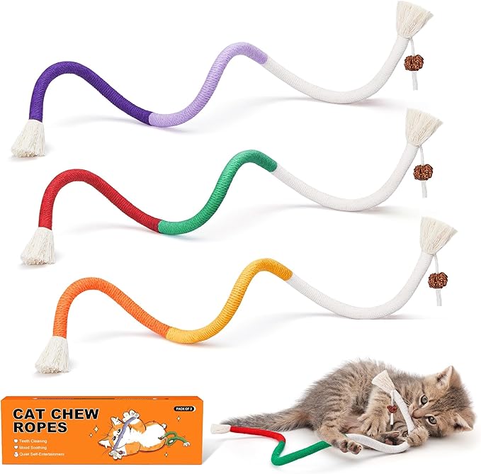 Potaroma Cat Toys Chew Ropes 3Pcs with Refillable Natural Catnip