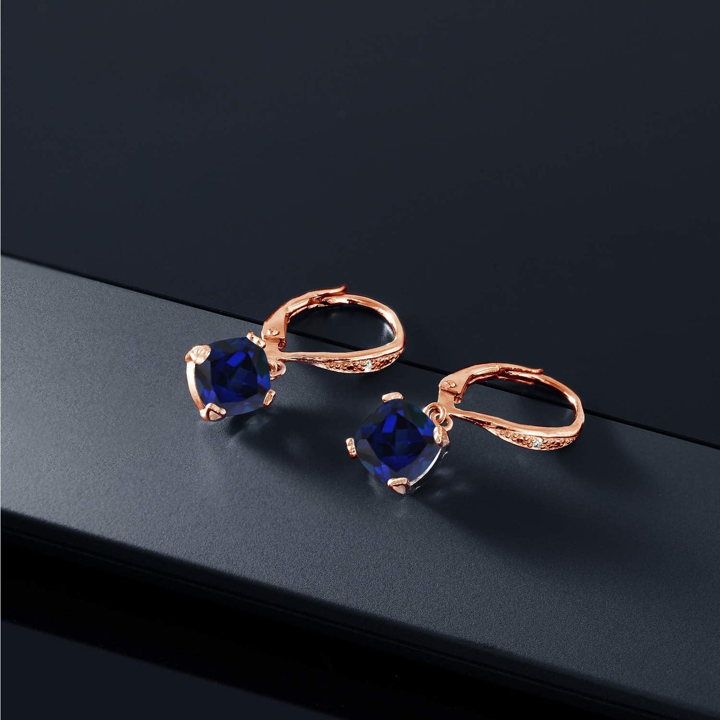 Gem Stone King Drop Dangle Earrings For Women | 7MM Cushion Cut Gemstone Birthstone and Diamond | 925 Sterling Silver | Jewelry Gift for Mom Wife Her | Created Sapphire-September | Rose Gold