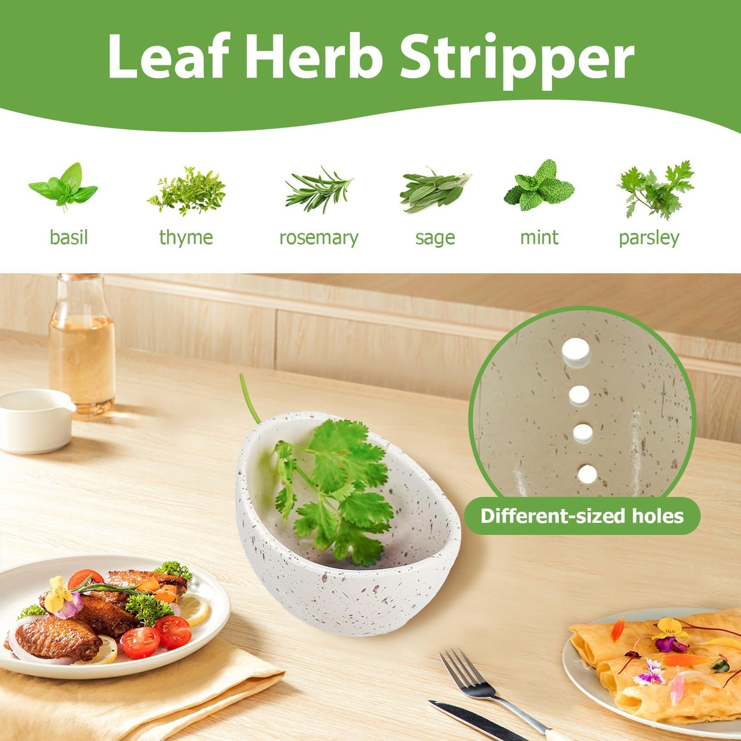 Hamblin Pottery Herb Stripper Bowl, Handmade Resin Herb Stripper Tool with Multiple Hole Sizes, Efficient Leaf Removal for Rosemary Cilantro Parsley (White)