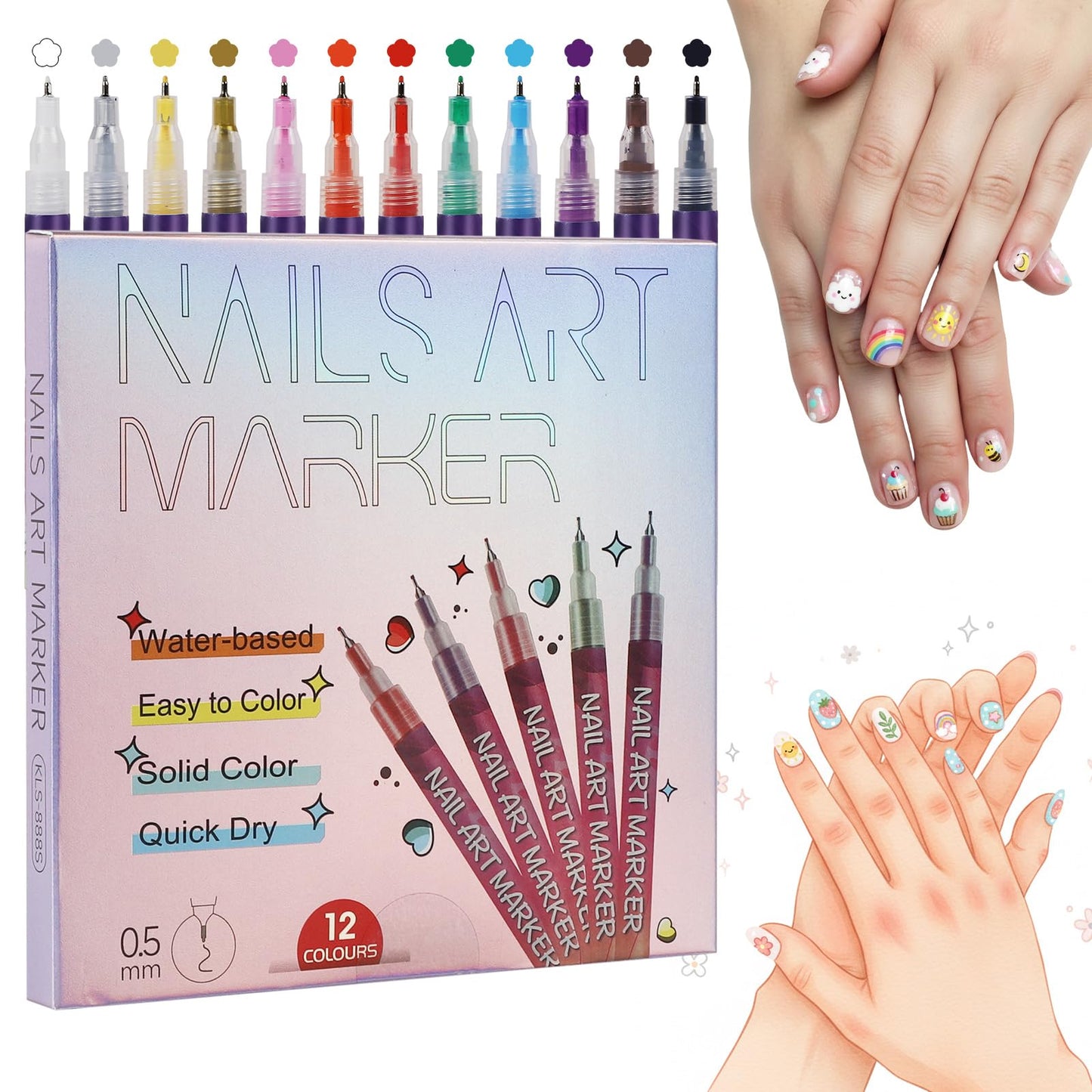 12 Colors Nail Art Pens Set,Nail Point Graffiti Dotting Pen for 3D Nail Art,Liner Brush for DIY Nail Art Beauty Adorn Manicure Tools （1 Set）