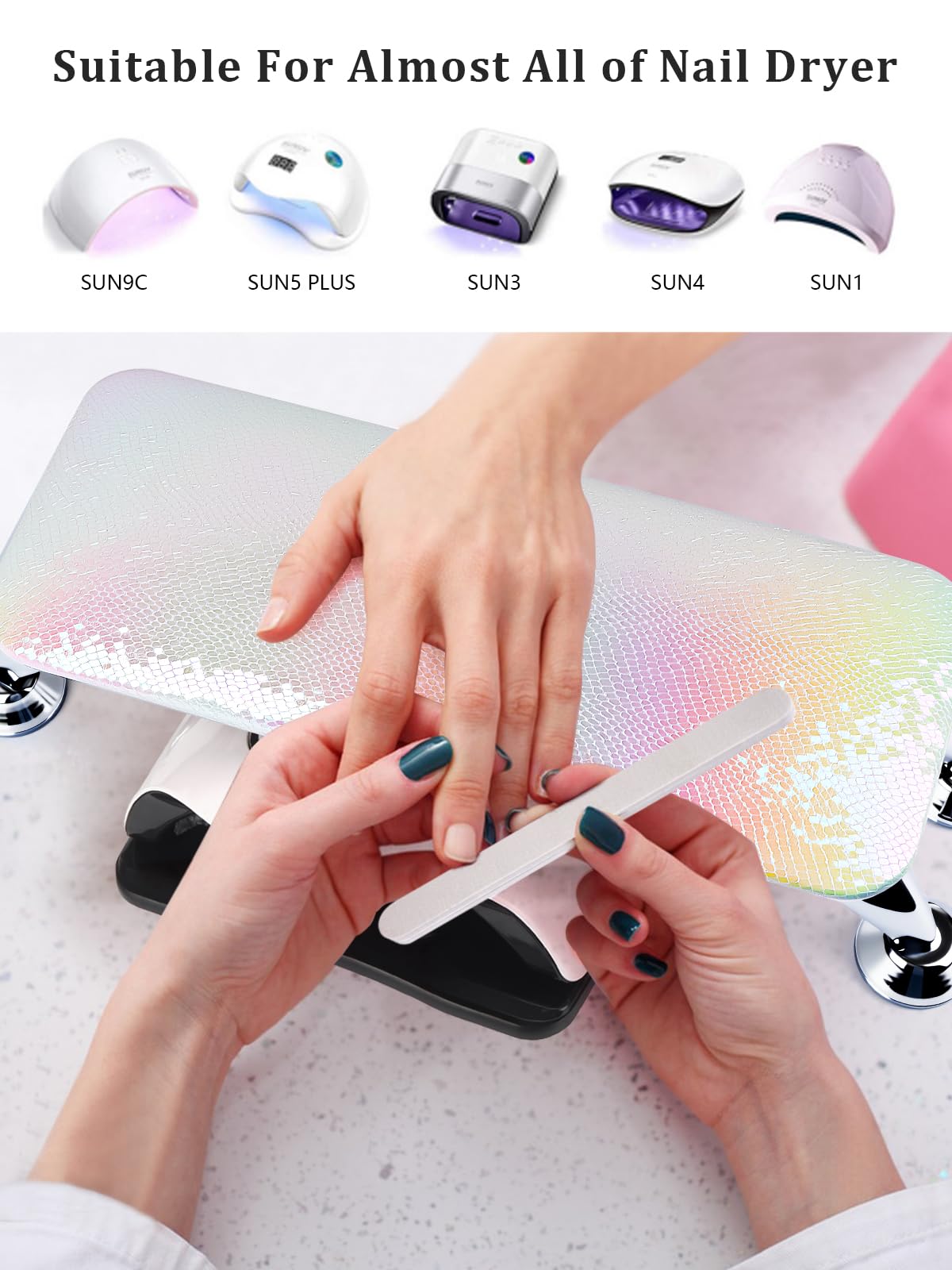LIONVISON Arm Rest for Nails Tech: Microfiber Leather Hand Rest for Nails Cushion, Hand Rest Pillow for Nails Toenails, Detachable Nail Art Accessories Tool for Nails Tech (Crocodile Silver)