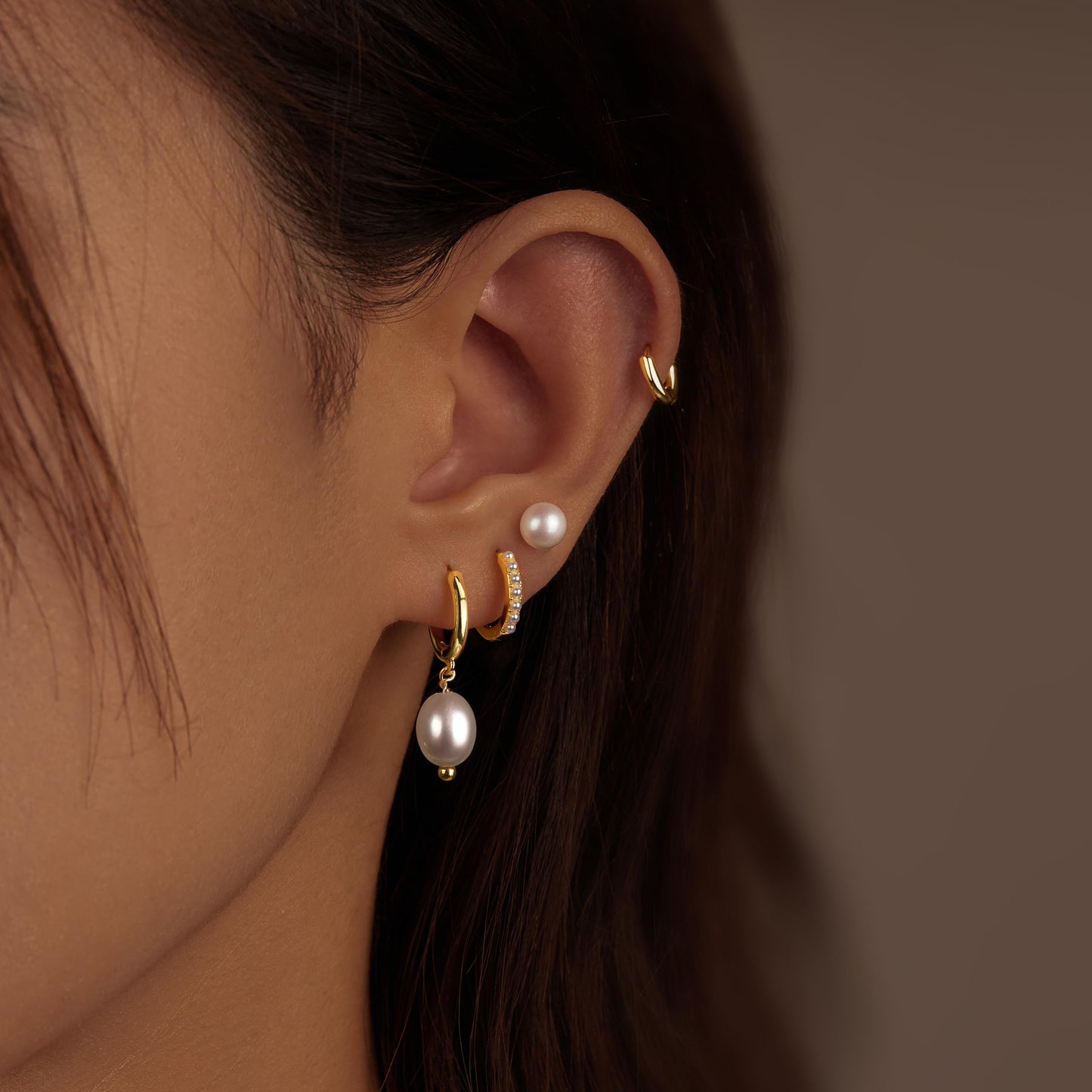 Gold Pearl Earrings for Women,Huggie Small Stack Cartilage Stud Hoop Earring Sets for Multiple Double Piercing, Conch Helix Rook Tragus Daith Piercing Gold Clip On Jewelry Set Gifts
