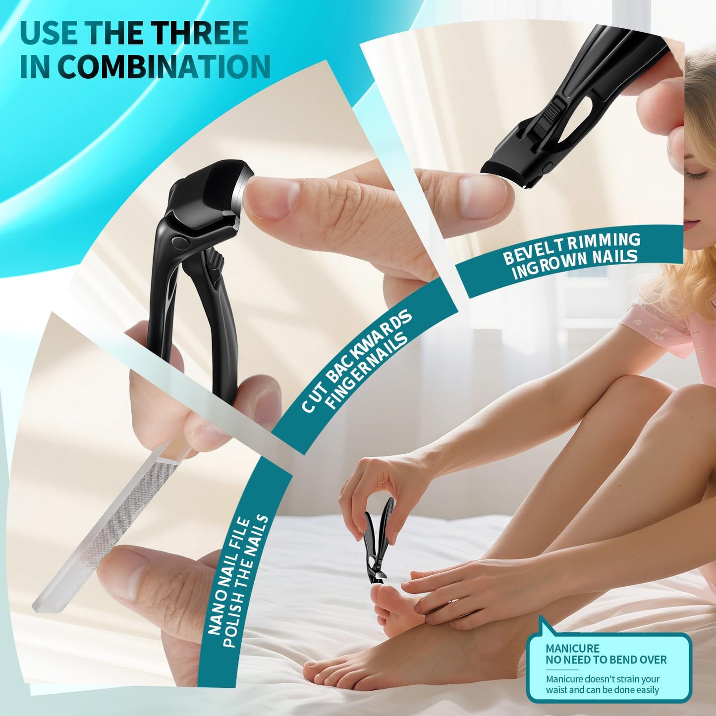 Upgraded ingrown toenail Clippers Set for Thick Nails for Seniors Ergonomic Angled Head and Heavy-Duty Long Handle for Thick Nails, Wide Jaw Nail Cutter with Catcher for Women and Men