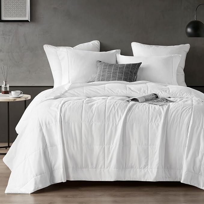 Sharper Image Jersey Knit Ultra-Soft, Cooling Twin Blanket, Box Quilting, Microfiber Reverse, All Season & Lightweight Summer Blanket Cozy T-Shirt Handfeel, White