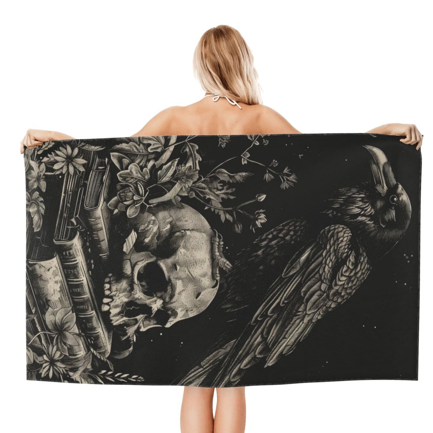 PXLNJHO Gothic Raven Skull Beach Towel, Soft Lightweight Microfiber Quick Dry Bath Towels Gifts for Bathroom, Pool, Travel, Swimming Decor 31"x51"