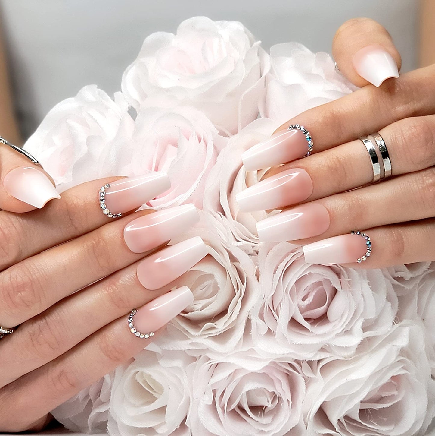 Hypnaughty 24 Pcs Blush Pink Glossy Extra Long Press On Nails and Glue XL Reusable Solid Color False Nails (Blush)