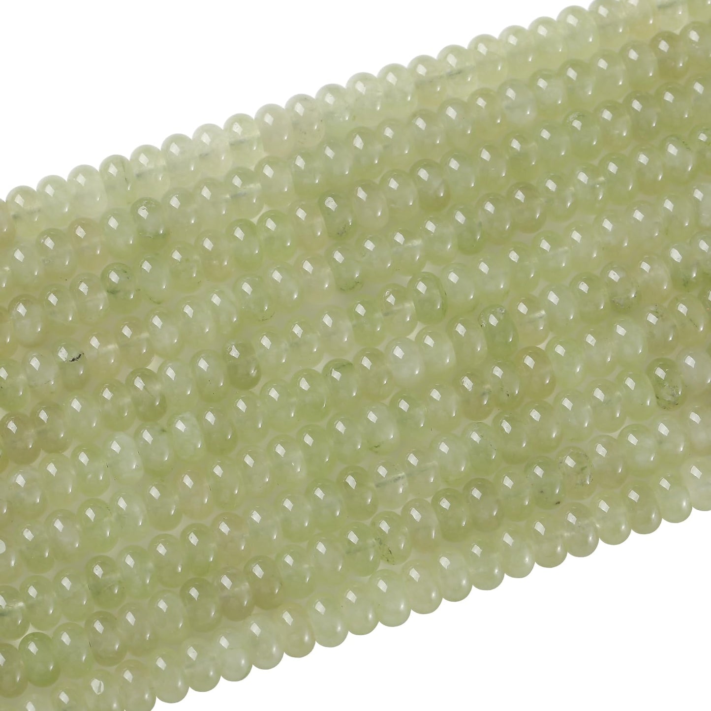 76pcs 5x8mm Natural Stone Prehnite Jade Rondelle Spacer Loose Beads Abacus Disk Stone Round Loose Gemstone Beads for Jewelry Making DIY Bracelet Necklace