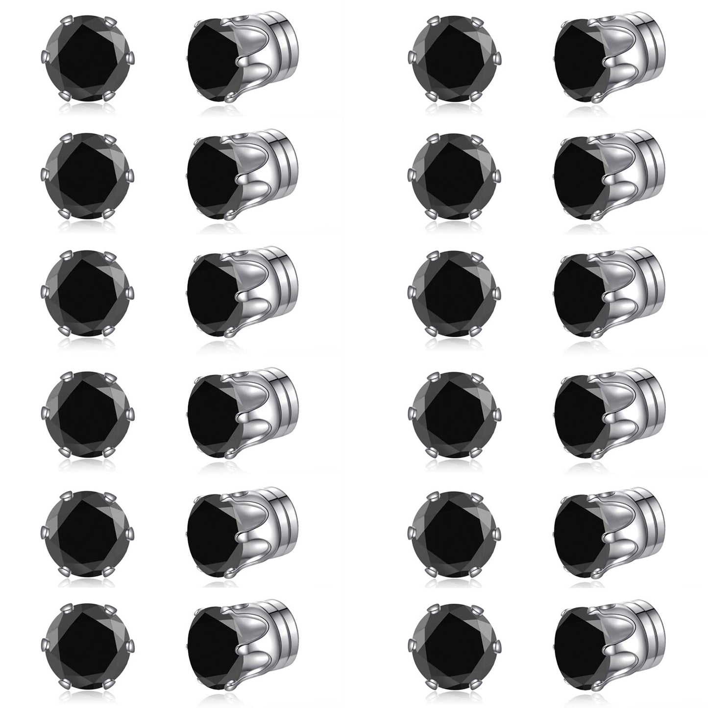 Spiritlele 12 Pairs Black Cubic Zirconia Magnetic Earrings Clip on Non Piercing Earrings Set Unisex