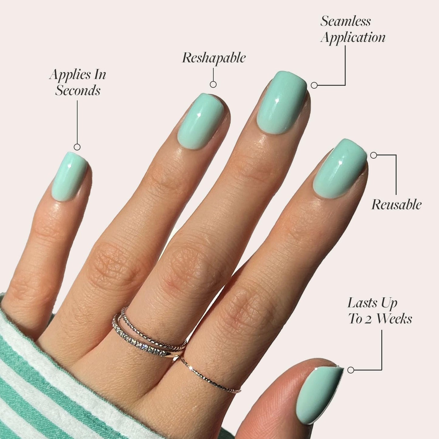 Glamnetic Press-On Nails Bundle - Soft Teal & Fairy Dust | Short Almond Light Blue Fake Nails with Glossy Finish | Short Oval Beige-Pink False Nails with a Metallic Finish | Reusable, Salon-Quality Na