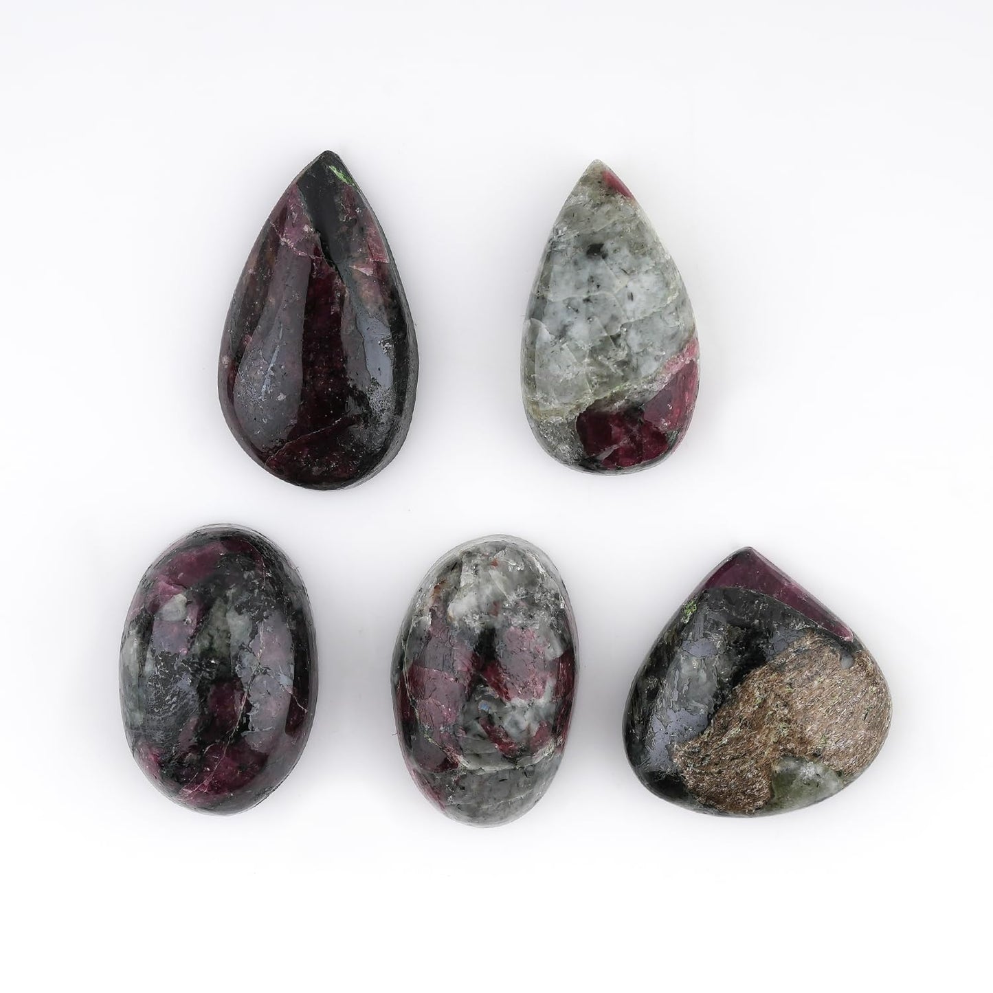 CRYSTALIS Wholesale 5pcs Natural Eudialyte Loose Gemstone Bulk Cabochons Jewelry Making Supply from Norway, Chakra Healing Polished Stones, Wire Wrapping, DIY, Gem Collection