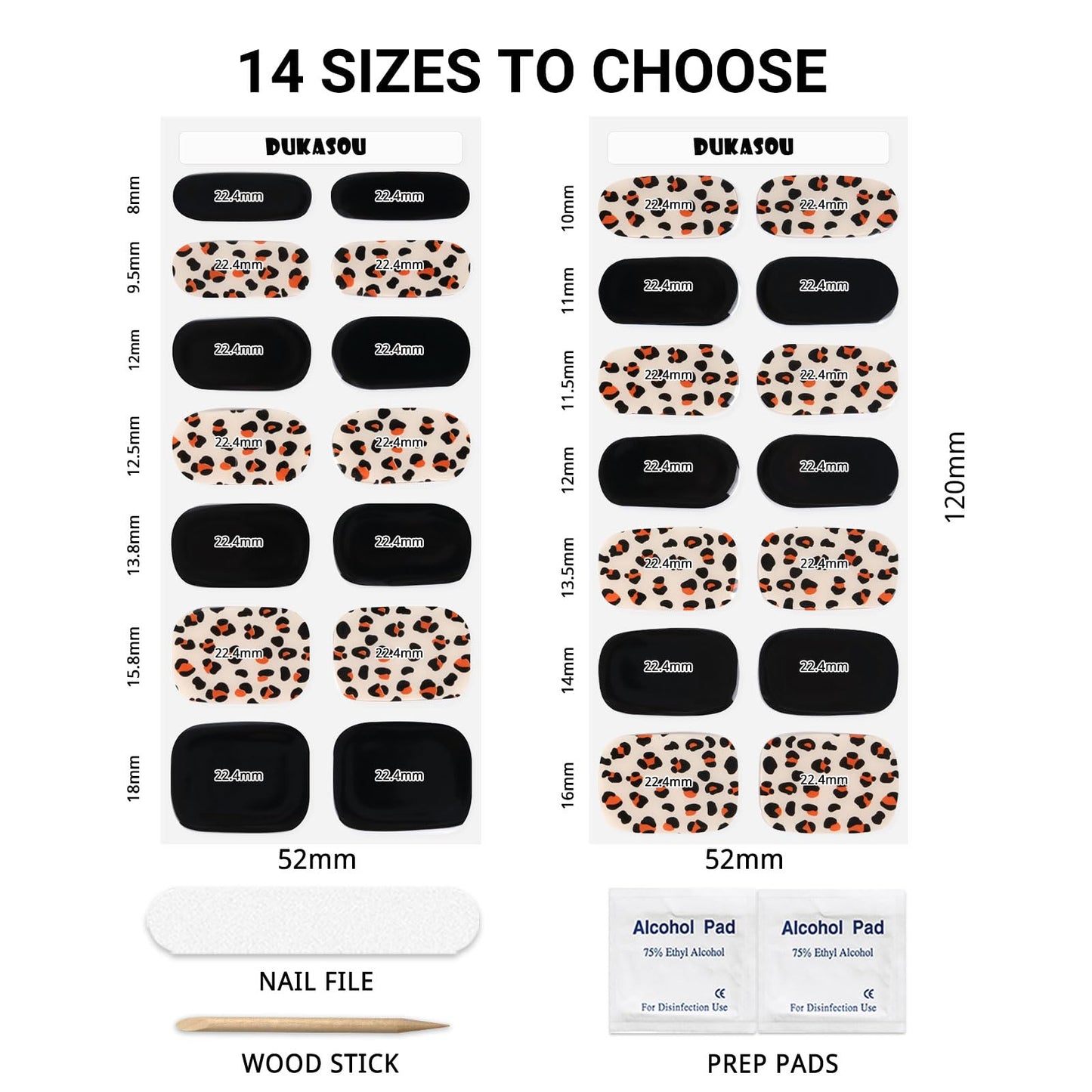 DUKASOU Semi Cured Gel Nail Strips, Black | 28 pcs Gel Nail Strips Work with Any UV Lamp, Salon Quality UV Nails Stickers, Easy to Apply for Home Nails DIY