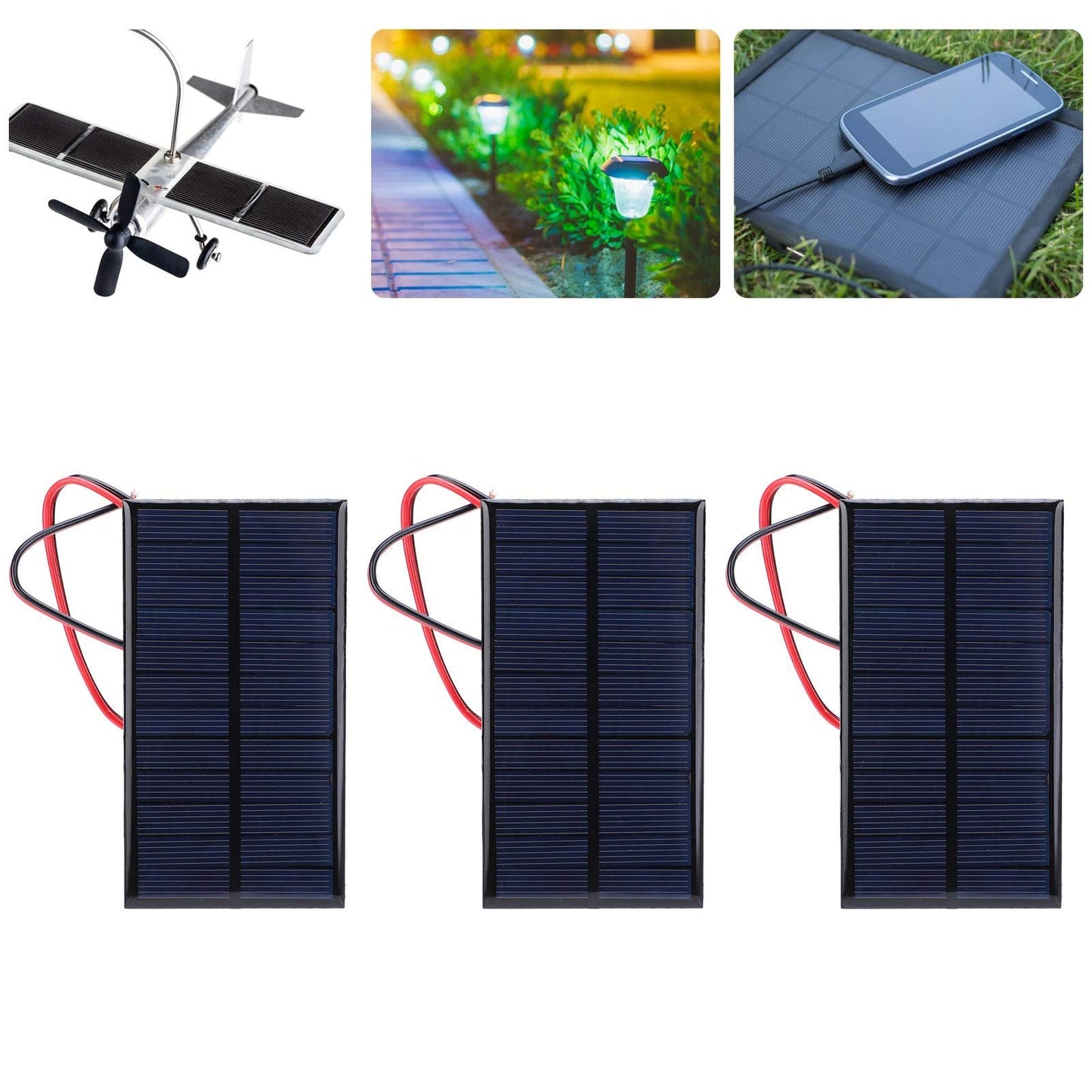 Moncer 1W 6V Mini Solar Panel, 3PCS Polysilicon Cell Charger Module with 30cm Cable for Solar Lawn Lights Solar DIY System Kit