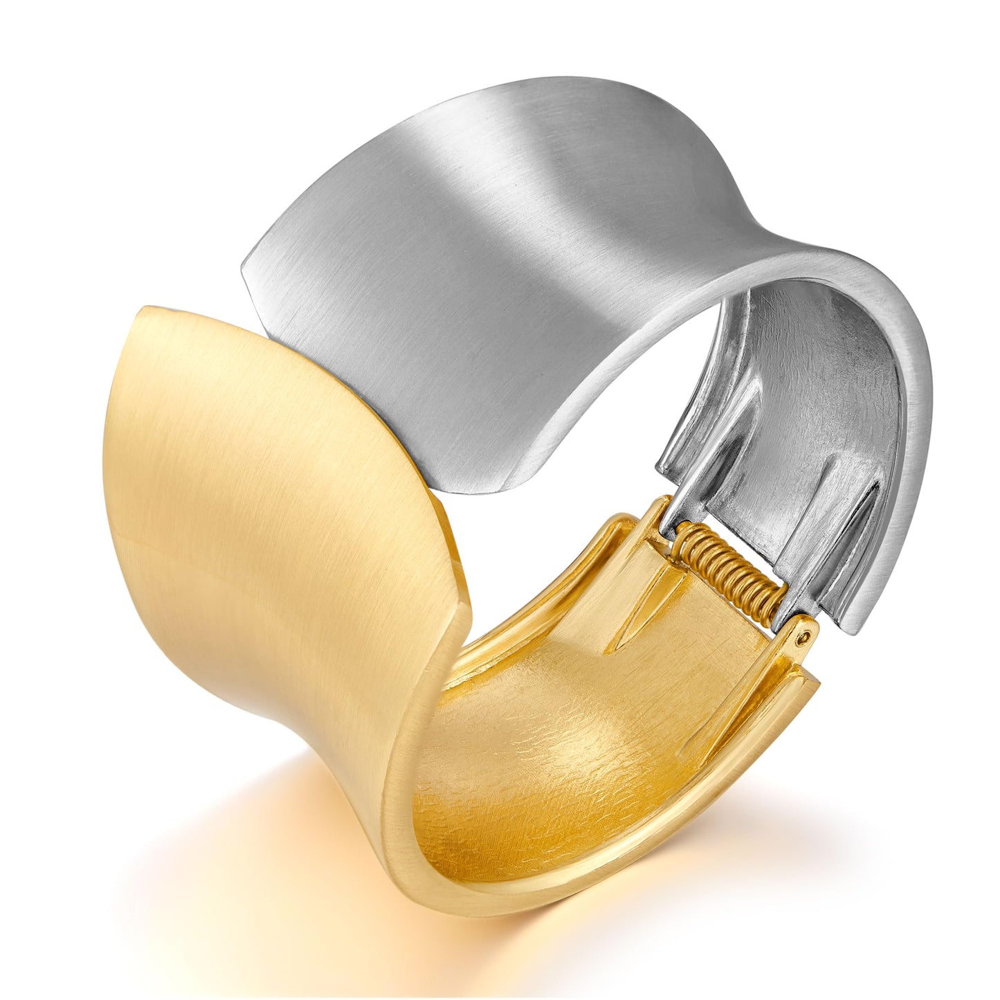 SHANTYSON Two Tone Matte Bracelet for women Chunky Brushed Mix Metal Bangle Bracelet Vintage Thick Wide Cuff Bracelet Open Cuff Geometric Bracelet (Style1-brushed-two tone -big)
