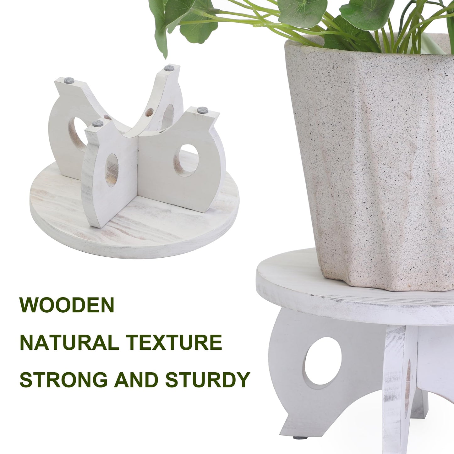 VZODESR Small Plant Stand Kitchen Display Stand 10 inch Plant Holder Plant Stool Round Stand Risers Farmhouse Rustic Balcony Decor Pedestal Board Washed White