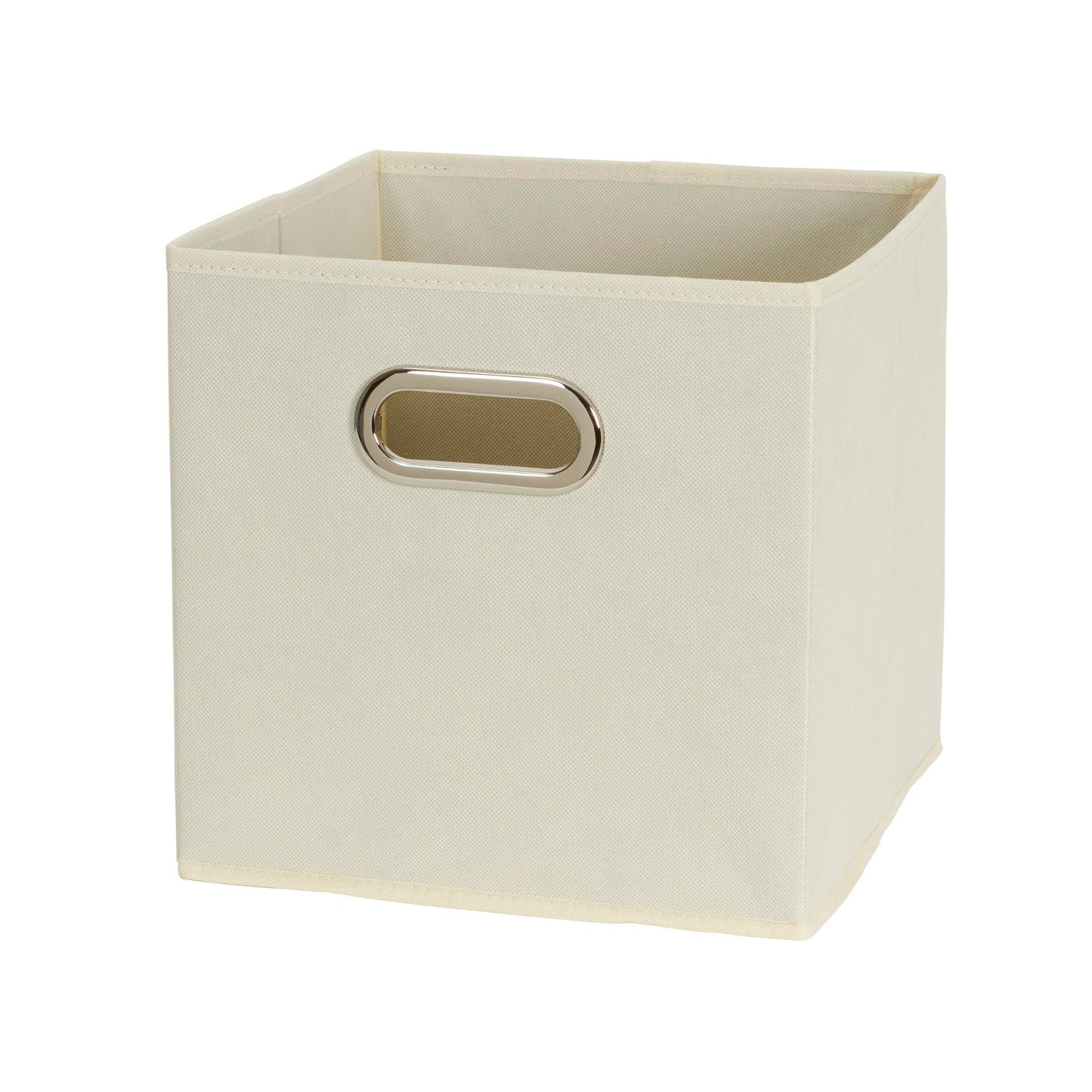 Fabric Storage Bins 6 Piece Set, Strong Poly-Woven Fabric, Sturdy Chipboard Sides, Grommet Front Handle, Stackable and Foldable, Classic Design, Cream