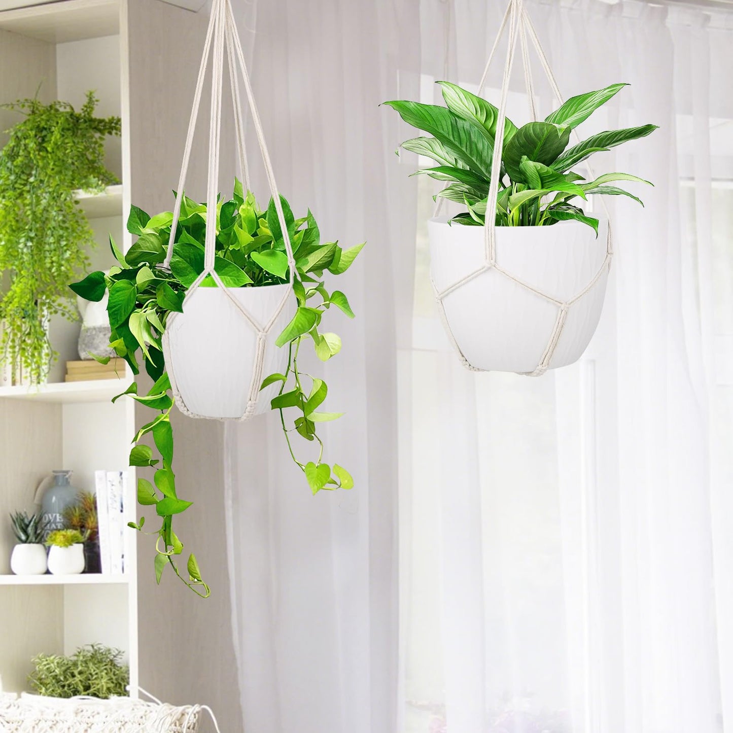 garini 3 Pack Different Size Macrame Plant Hanger,Hanging Plants Holder with 3 Hooks for Boho Home Decor(POTS NOT Included)