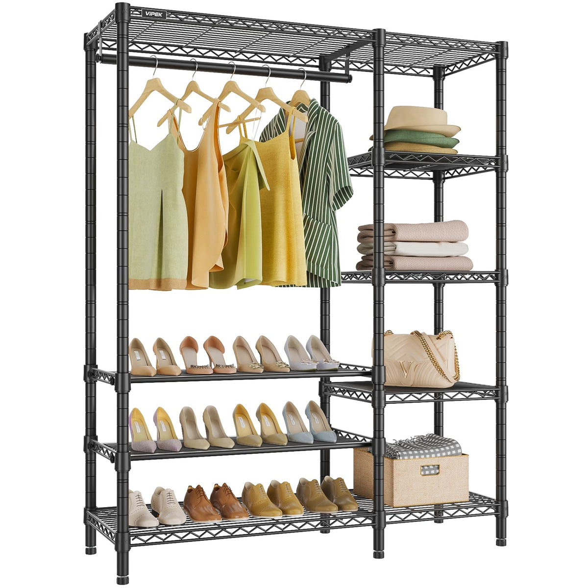 V7S Portable Closet for Hanging Clothes Heavy Duty Rack with Shelves