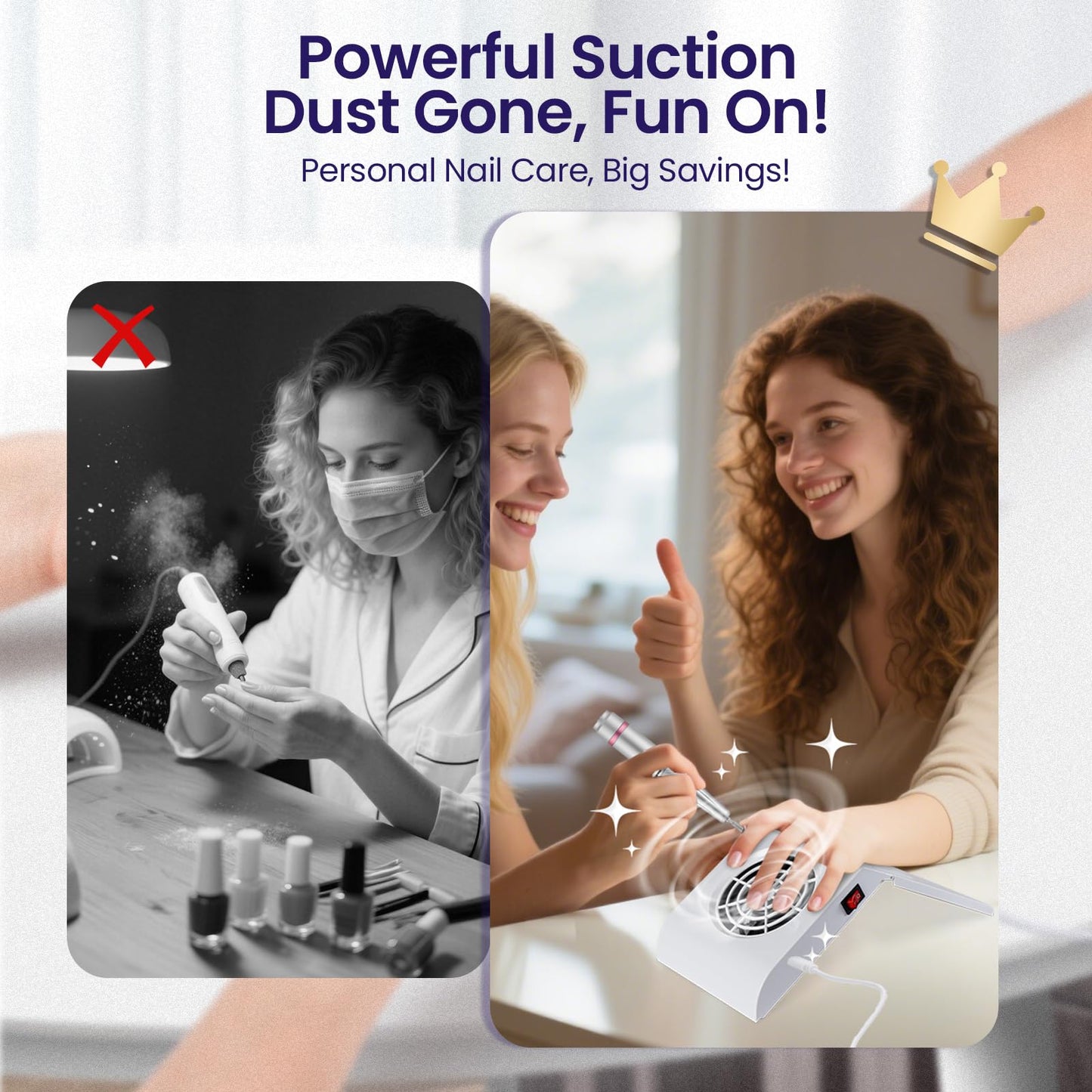 Nail Dust Collector Small Mini: Foldable 600PA Strong Suction Low Noise Quiet - Nail Fan Dust Collector Vent for Nail Art
