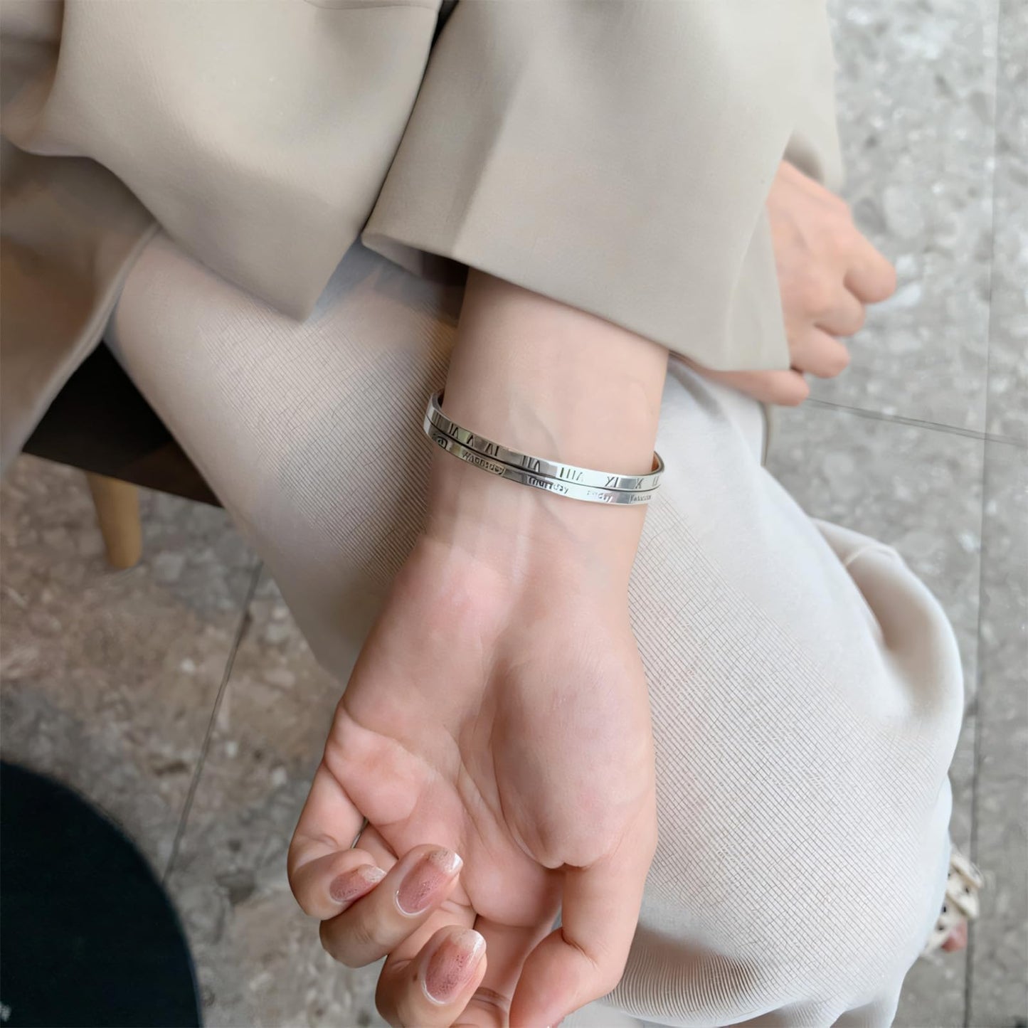 Handmade 925 Sterling Silver Bangle Bracelet For Women Men Wide Band Chunky Bangle Roman Numeral Cuff Bracelets Open Adjustable Bangle For Women Stackable Wrap Bangle Silver Cuff Bangles For Men