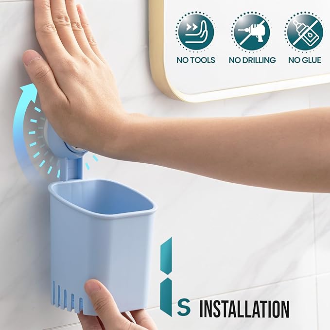 TAILI Suction Toothbrush Holder, Powerful Toothpaste Toothbrush Suction Cup, Self-draining Shower Razor Holder, Shower Toothbrush Holder for Wall, Kitchen Tableware Holder, Blue