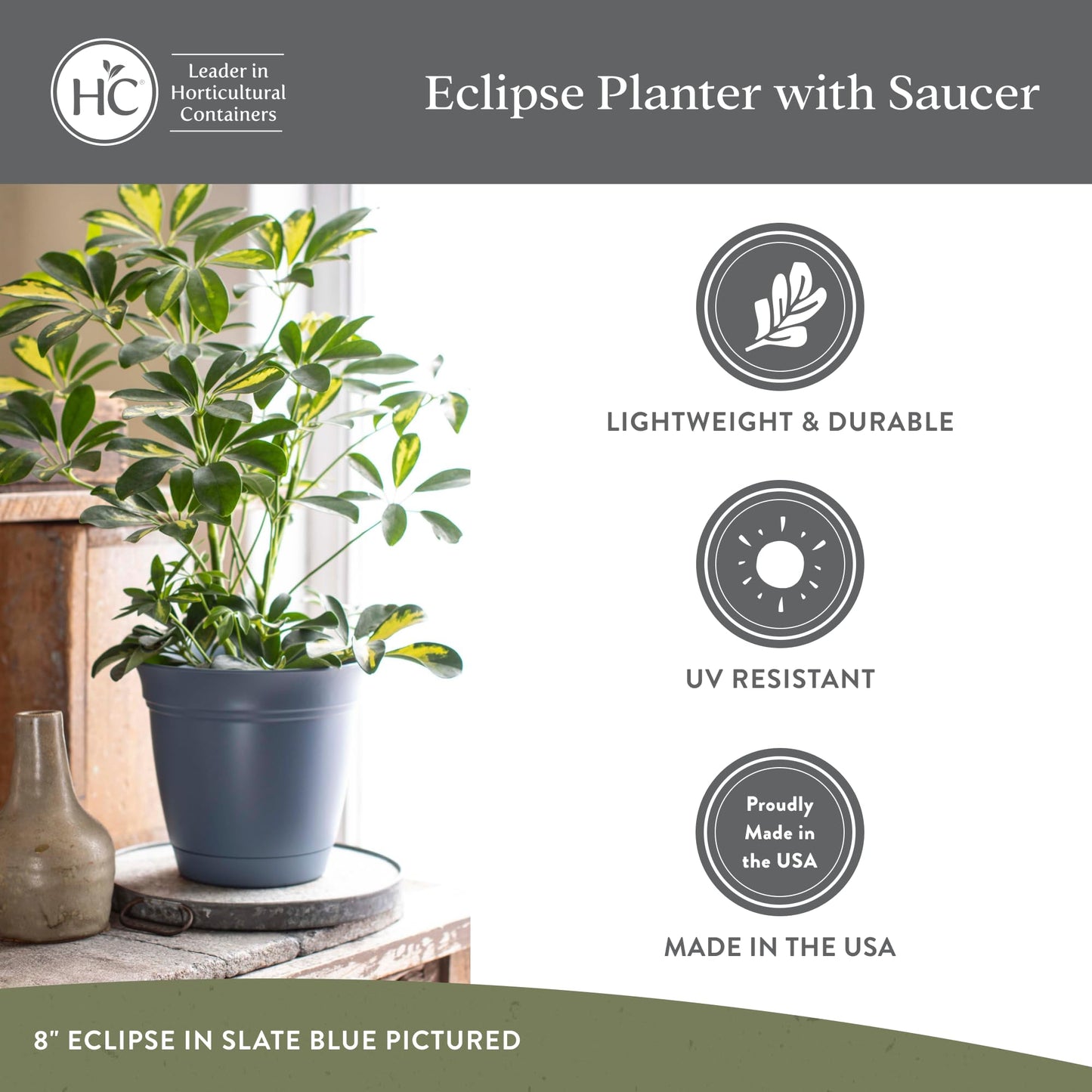 The HC Companies 6 Inch Eclipse Round Planter Pots with Drainage Holes & Attached Saucer, Lightweight UV-Resistant Plastic Indoor & Outdoor Planters, 4-Pack Flower Pots for Garden & Home Decor, White