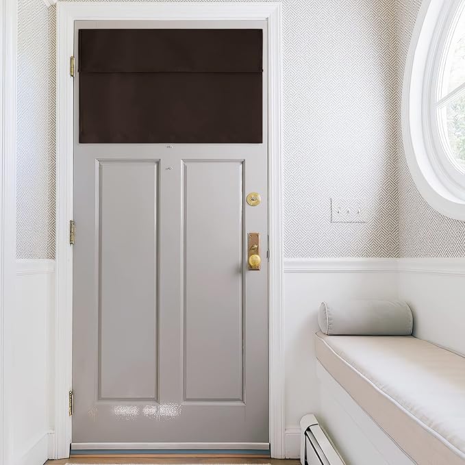 RYB Home Door Window Curtains for Patio Door, Room Darkening Draft Block Short Window Shades Privacy Thermal Insulated Blinds for French Door Window, W26 x L20 inch, Brown, 1 Panel