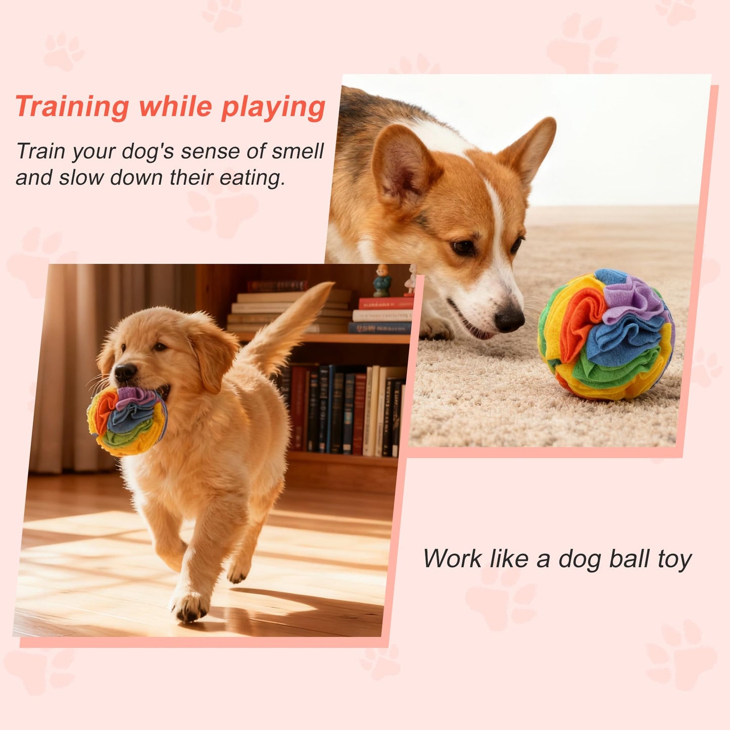GLIDESMOOTH Snuffle Ball for Dogs, Designed for Small Breeds and Puppies, Interactive Dog Toys, Keeps Pets Busy with Storage Bag Machine Washable, Colorful, Small