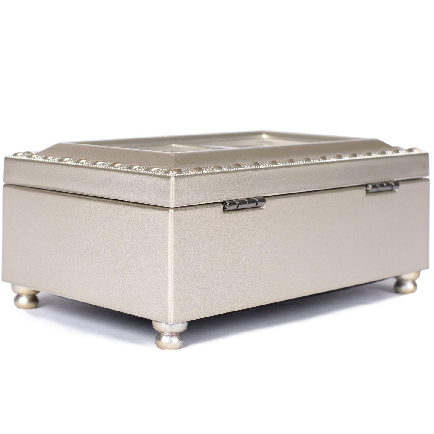 Cottage Garden First Communion God Beside You Brushed Silvertone Jewelry Music Box Plays Amazing Grace