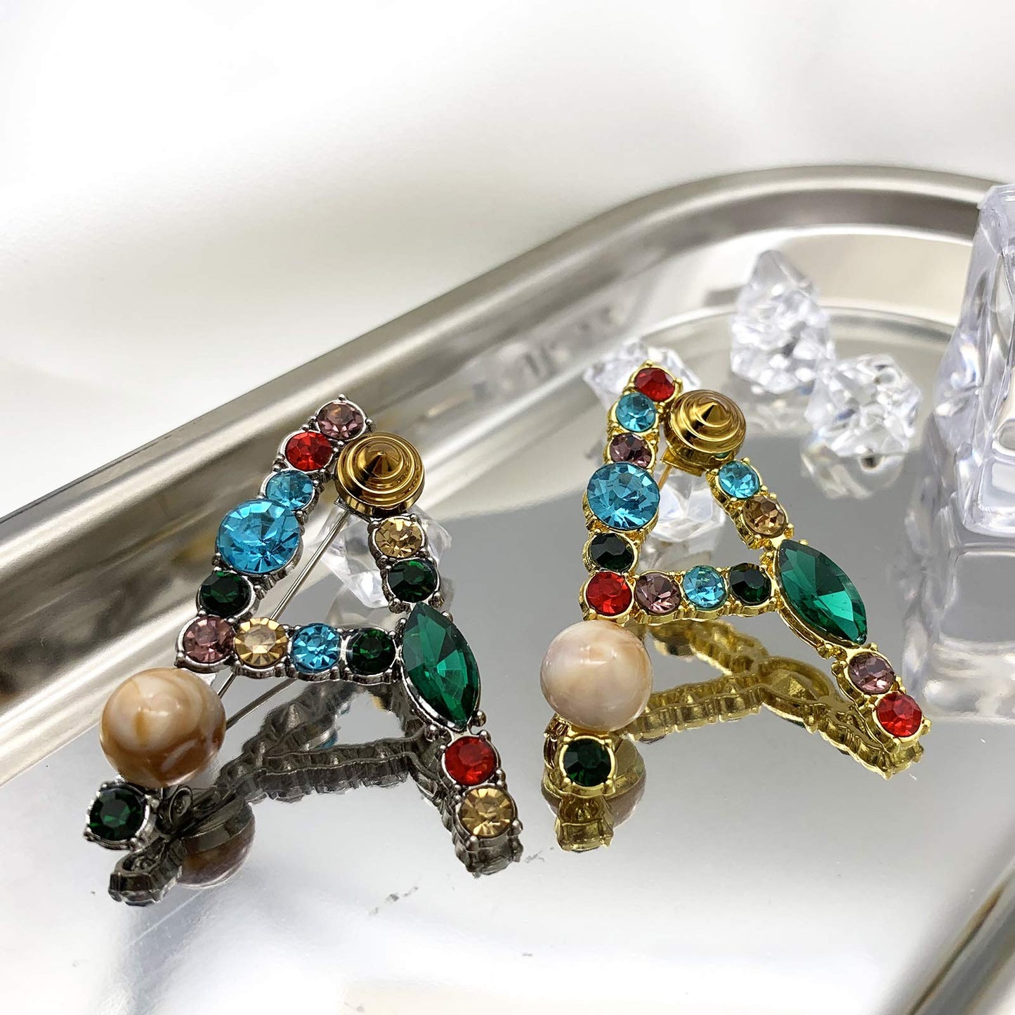 XGALBLA Letters A Plated Metal Stone Clear Colorful Crystal Lapel Pin Brooches Collar(Silver Tone)