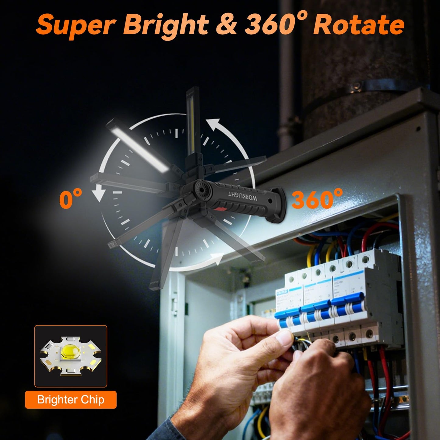 Ruboliy Magnetic Work Light 6Pack, Rechargeable LED Work Light with 360° Rotation, 5 Mode Mechanic Light, Compact Rechargeable Flashlight with Hook for Car Repairing, Emergency, Fathers Day Dad Gifts