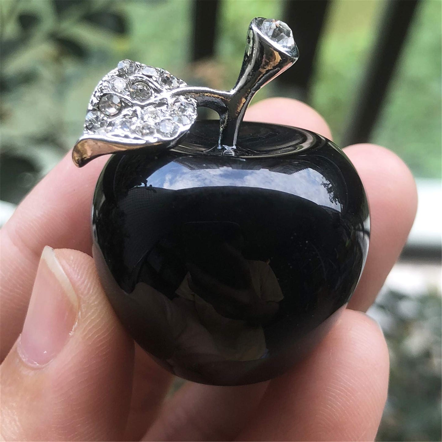 Fekuar Neyisaa Black Obsidian Crystal Apple Decor, Healing Crystals Pocket Stone Fruit Figurine Craft Home Decoration 30mm
