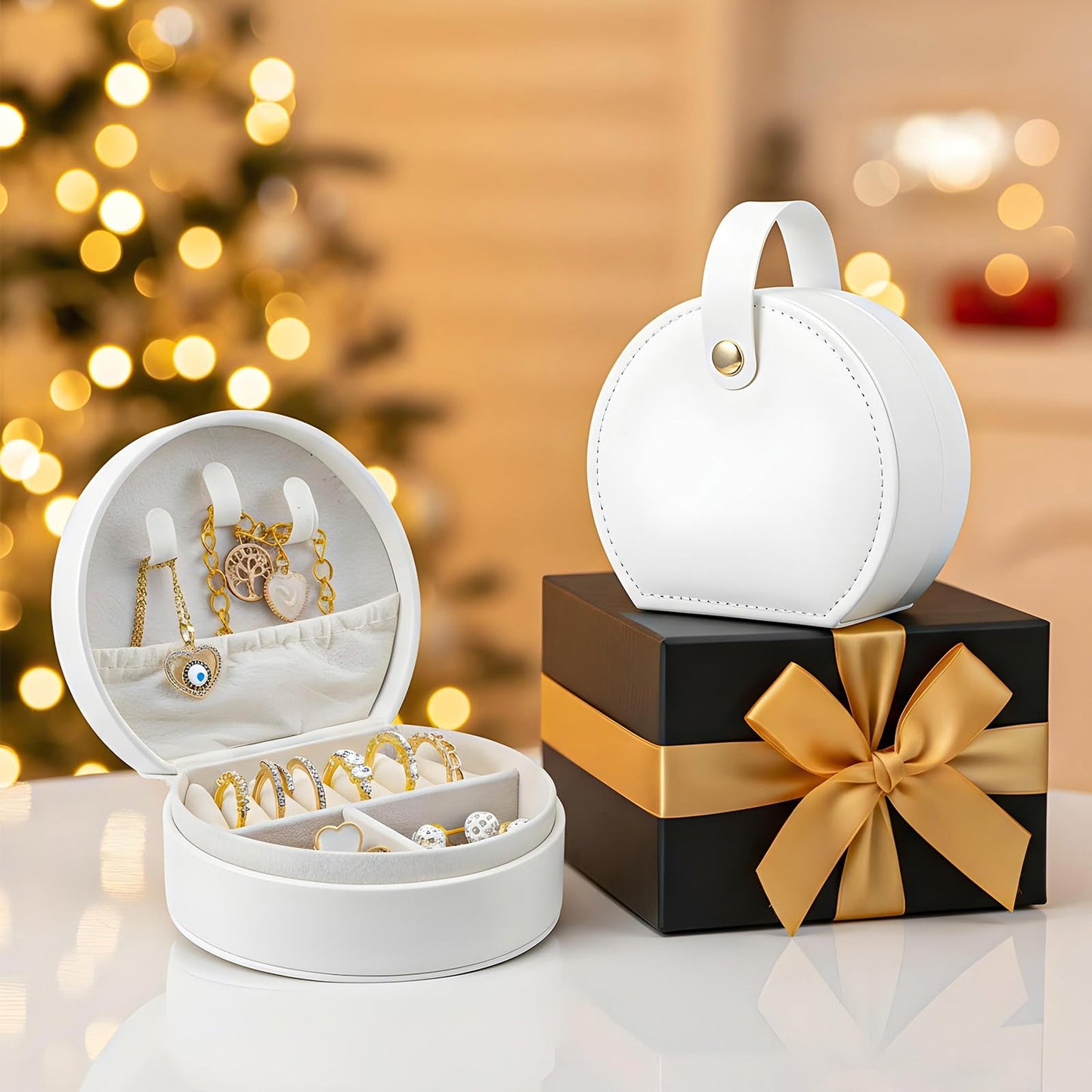 Nodaaiie 8 Pcs Travel Jewelry Case, Mini Leather Jewelry Organizer Box with Detachable Handle for Women and Teens, White