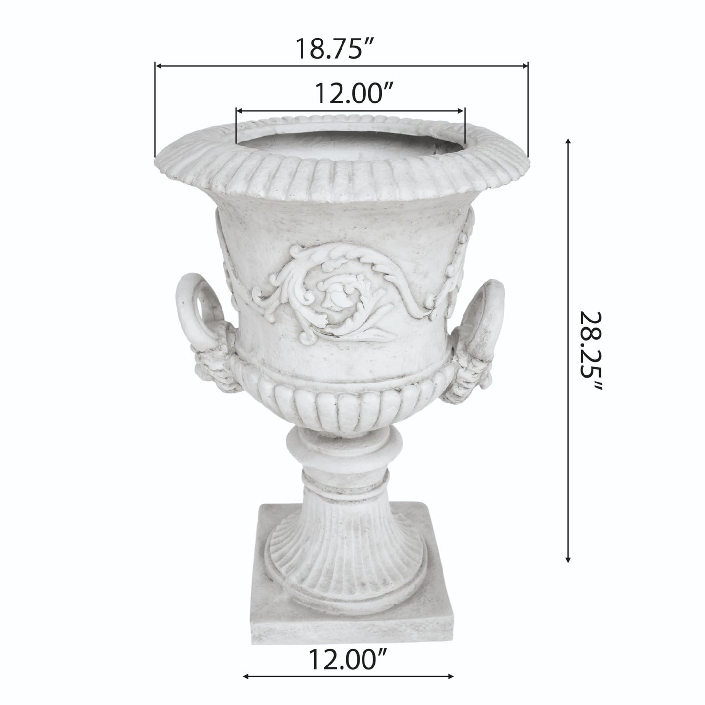 Christopher Knight Home Adonis Traditional Roman Chalice Garden Urn Planter with Lion and Floral Accents, Antique White