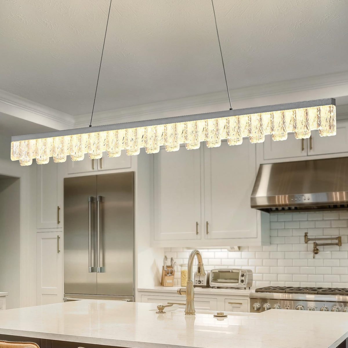 Modern Pendant Lights Kitchen Island, 50" Minimalist Dimmable LED Linear Light Fixture Silvery Gray Aluminum Bar Lights Hanging for Dining Room, Kitchen, Restaurant, Living Room