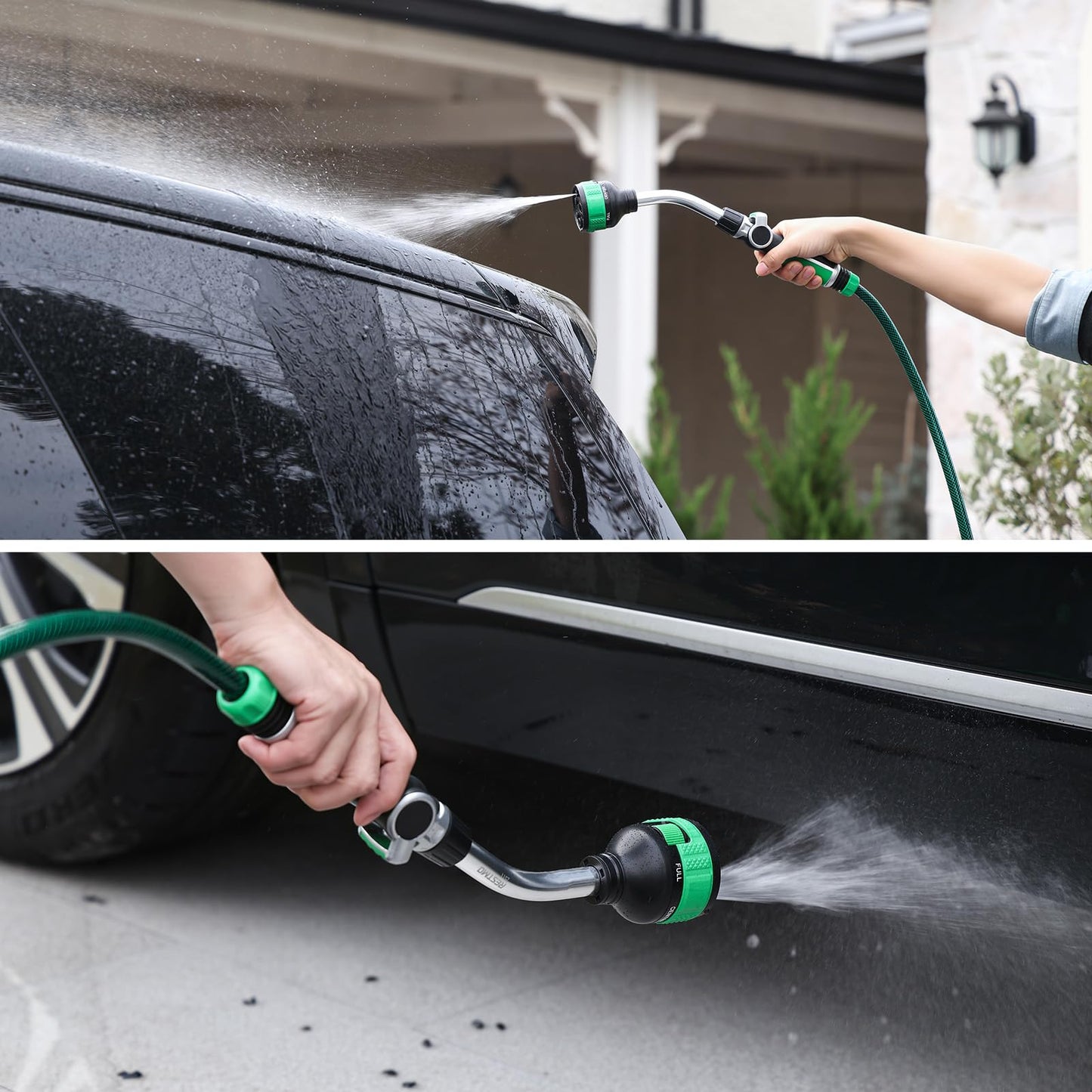 RESTMO 2-in-1 Watering Wand, Heavy Duty Metal Garden Hose Wand with 9 Spray Patterns, Multi-Function Hose Nozzle Sprayer with Thumb Flow Control, Ideal to Water Hanging Baskets and Shrubs