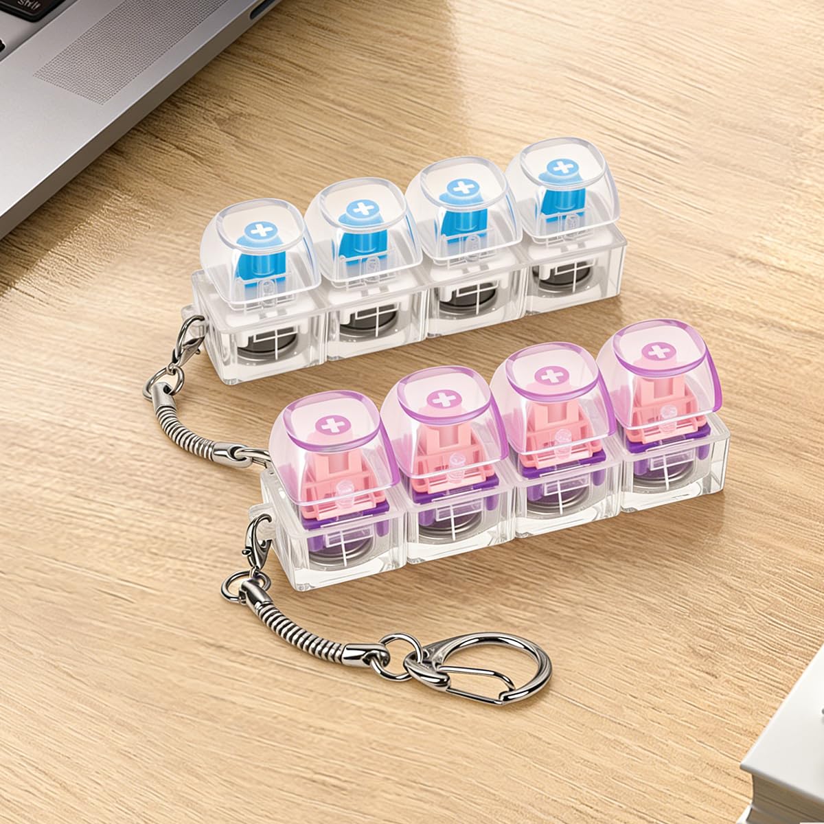 2Pcs Light Up Keyboard Fidget Toy for Adult, Creamy & Clicky Keyboard Fidget Clicker Keychain, Purple Stress Relief Fidget Keyboard for Anxiety Decompression(Purple)