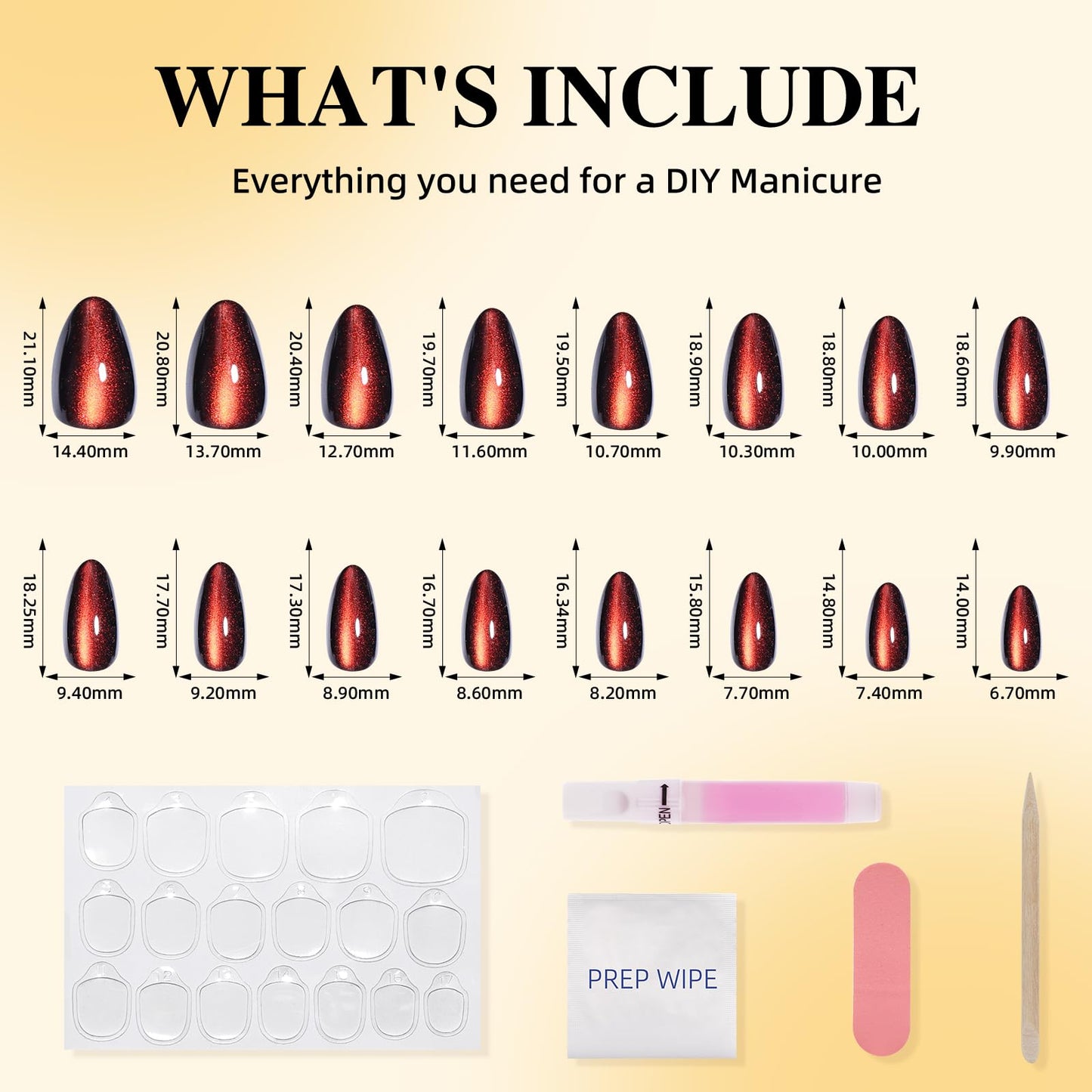 Leefrei Red Cat Eye Press on Nails - Short Almond Burgundy Cat Eye Nails, Soft Gel Fake Reusable Red Nails Press ons for Women, 32 pcs in 16 Sizes False Nails Kit with Glue, Cherry Mirage