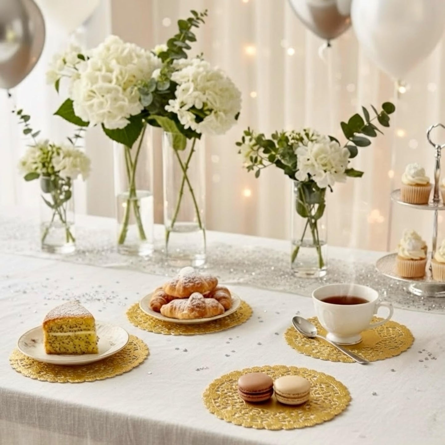 The Baker Celebrations Gold Foil 6-Inch Paper Lace Doilies – 100-Pack Decorative Round Placemats for Table Setting, Baking, Crafts – Made in Canada