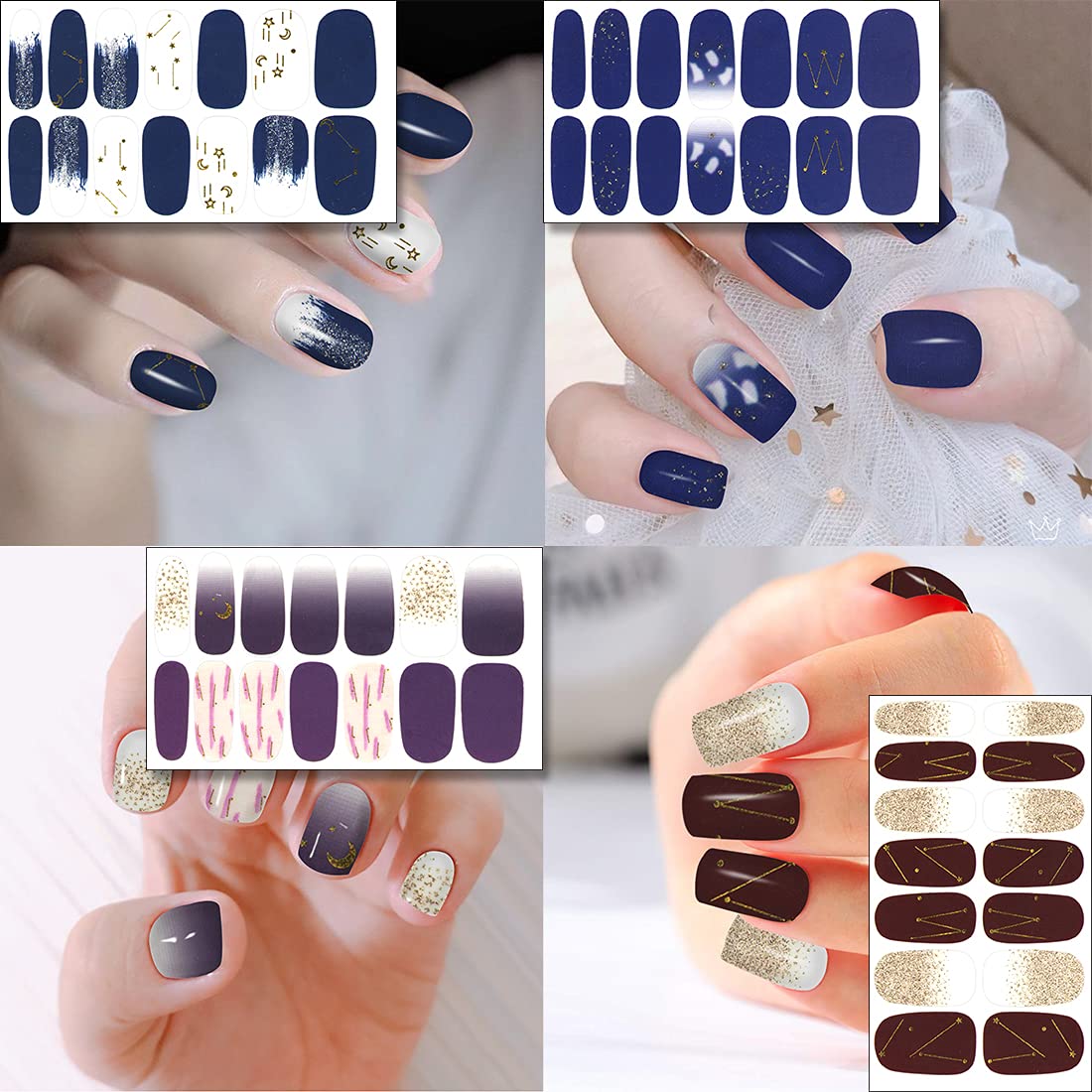 XEAOHESY 30 Sheets Glitter Nail Strips Sequin Gold foil Design Nail Polish Strips Stickers Self-Adhesive Blooming Gradient Color Nail Wraps for Women Nail Art + Nail File