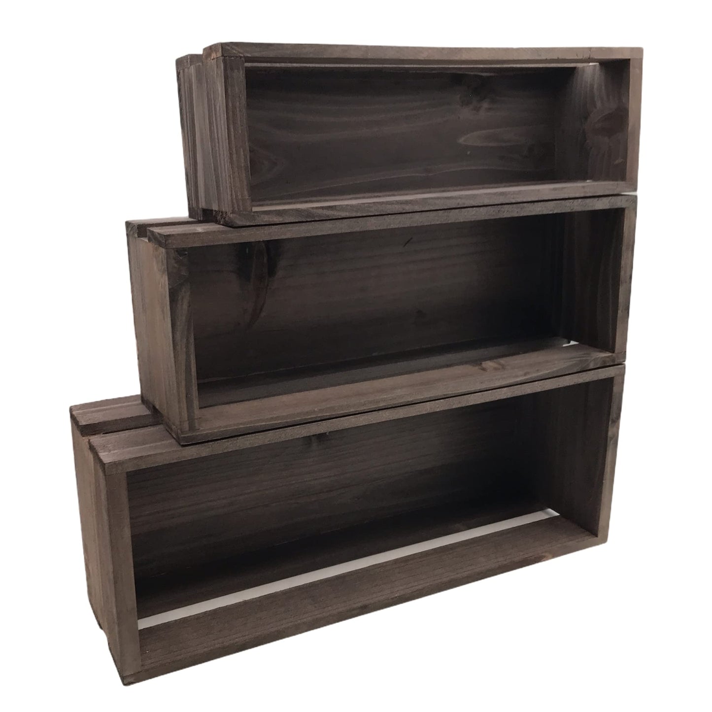3 Pack Wood Craft Crate Caddy Set | Nesting, wood crates for display, wooden boxes for crafts, decorative wooden crate, Wood box storage crate, centerpieces for Home, bathroom and much more (Brown)