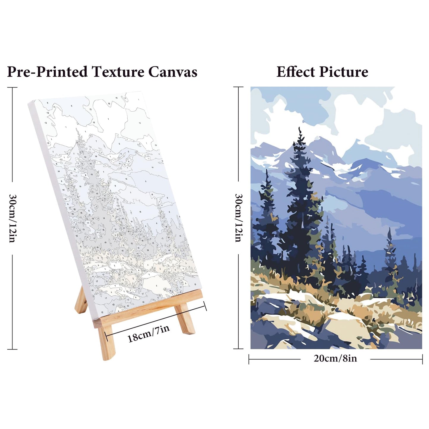 Fountor 4 Pack Framed Paint by Numbers Kit for Adults Beginners with Wooden Easel, DIY Landscape Arts and Crafts for Adults, Painting by Numbers for Home Wall Decor, 8x12 inch