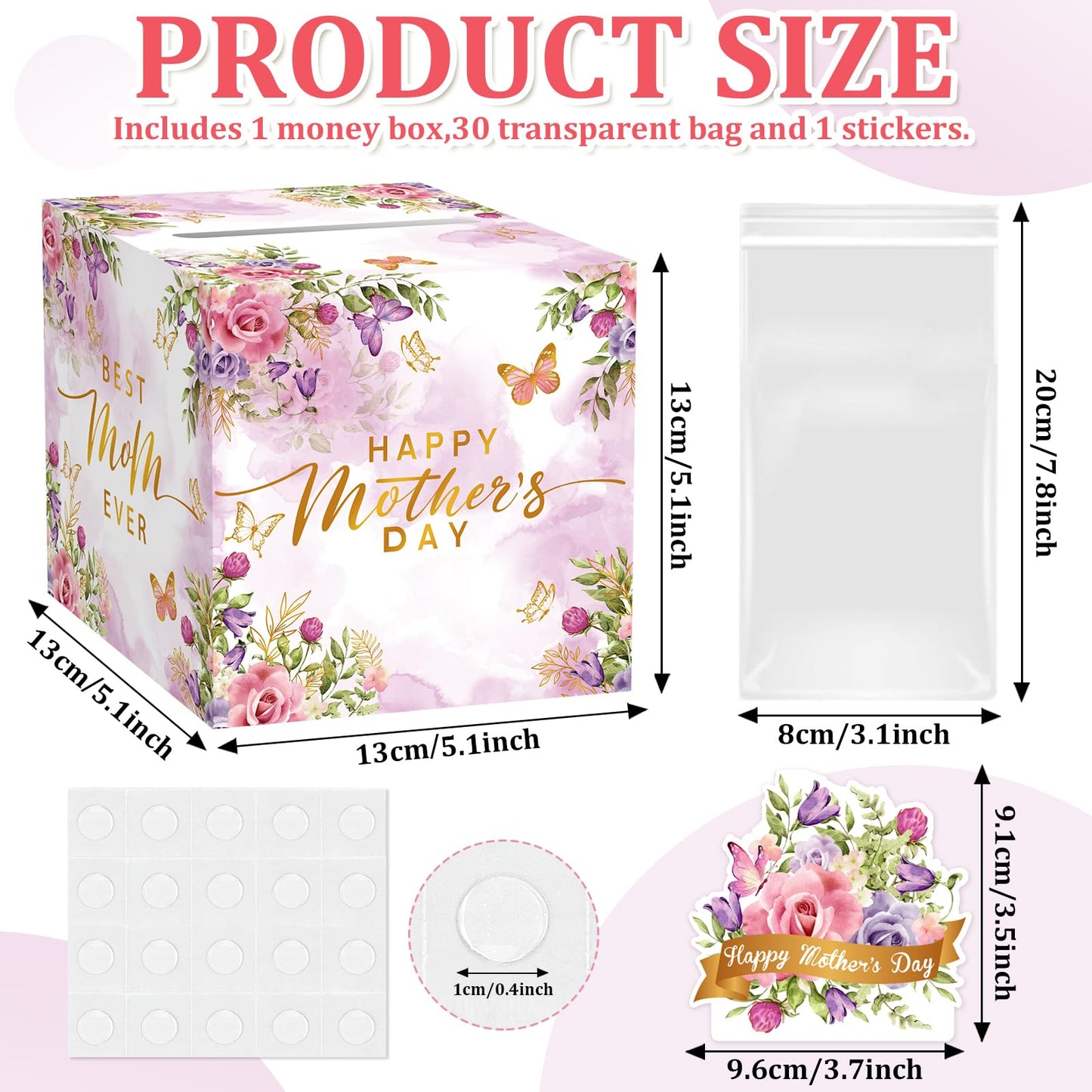 Mothers Day Money Box for Cash Gift Pull, Money Pull Box Gift Best Mom Ever, Funny Mothers Day Money Pull Box, Happy Mother’s Day Box for Cash with Pull Out Card DIY Set from Daughter Son (Watercolor)