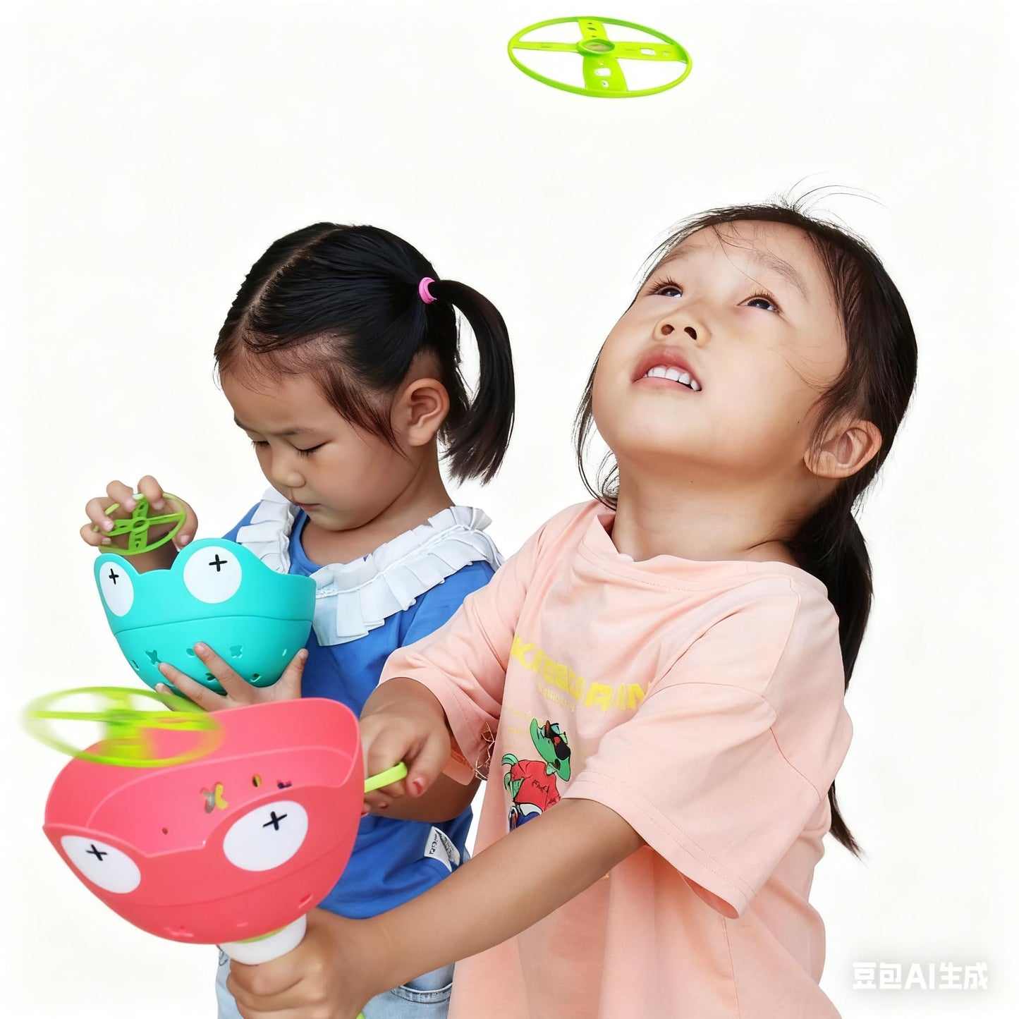 SUHEEUS Disc Launcher Toy Kids Yard Flying Spinner Fairy Hover Helicopter Propeller Toy Outdoor Capture Catching Chasing Game Gift for Boy Girl Age 4 5 6 7 8 9 10 with 12 mini Discs