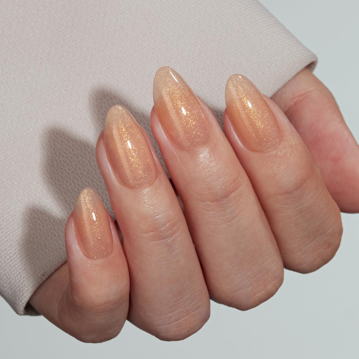 VSALON Short Almond, Gold Nude Shimmer Sparkly Press On Nails Fake Nails & UV Glue for Press On Nails