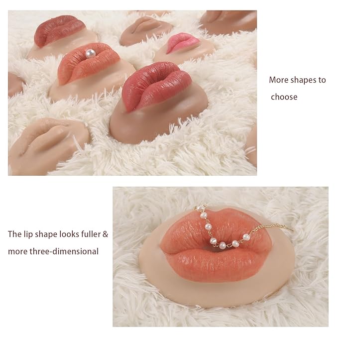 3D Silicone Fake Lips Large with Lipstick for Makeup Tattoo Practice Realistic Artificial Lip Mannequin for Beginners Artists (Thick Big Lip,Natural)