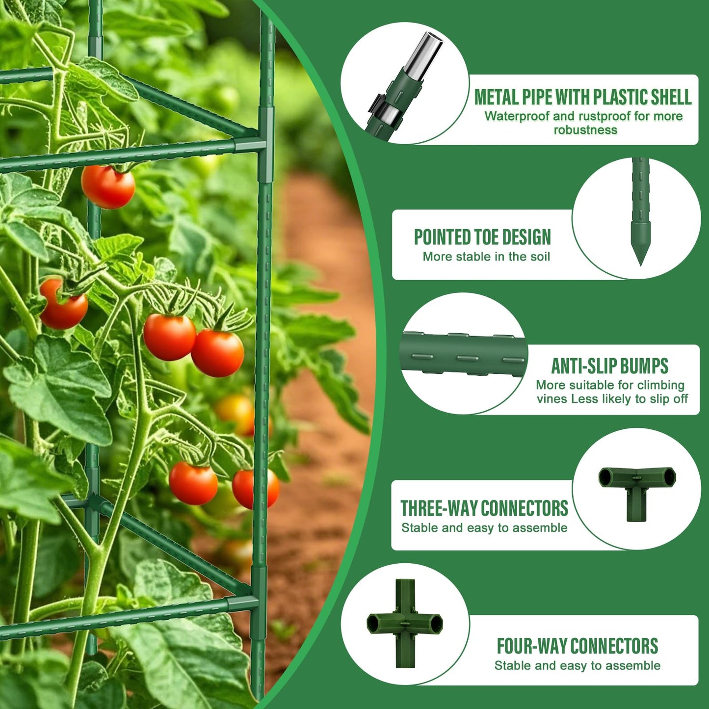 Square Tomato Cages for Garden: 3 Pack Heavy Duty Plant Cage - 48.5in Adjustable Height Tomato Plant Support cage for Flowers, Fruits, Vegetable