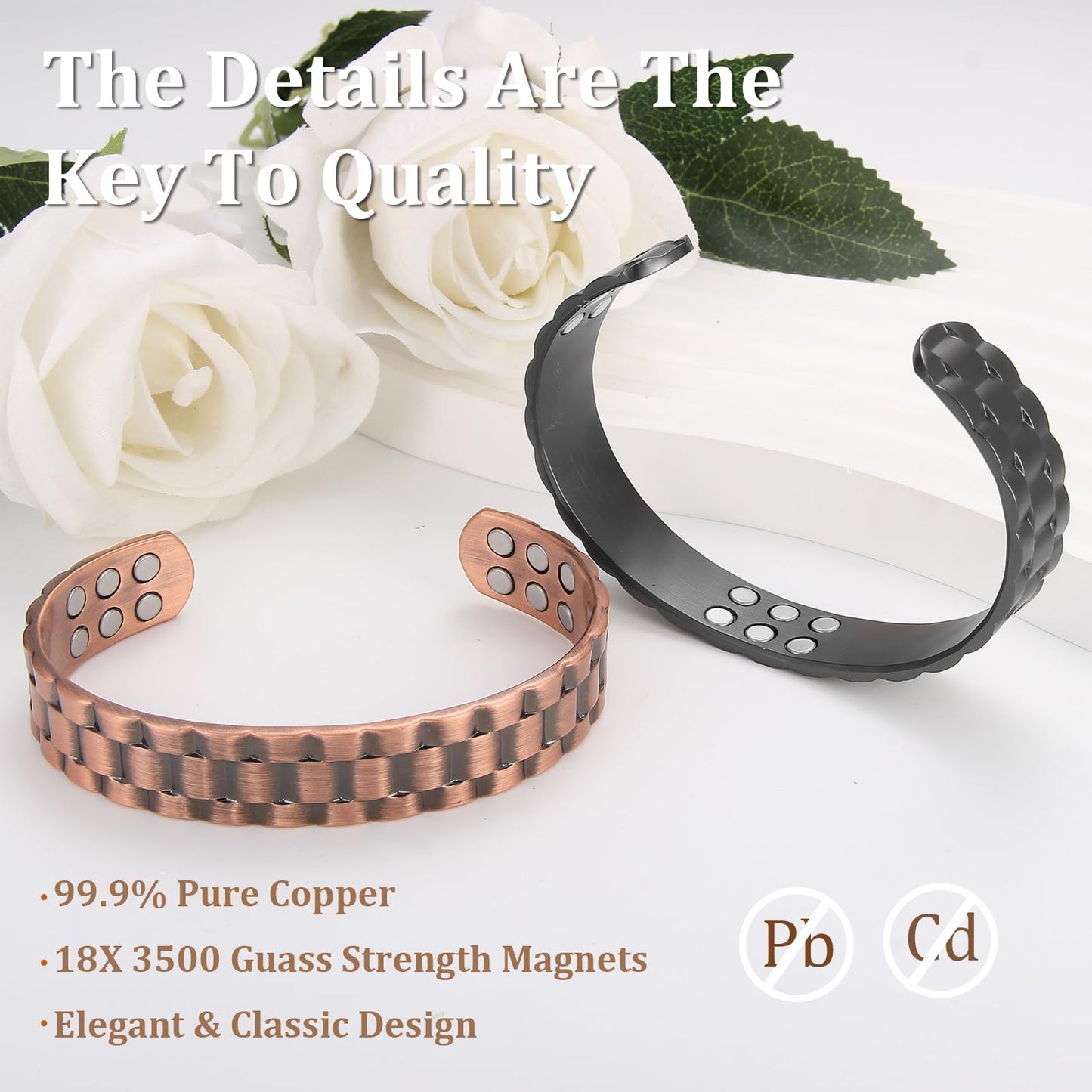 MagEnergy Copper Bracelet for Men, 18X Strength 3500 Gauss Magnetic Bracelets, Adjustable Cuff Bangle Jewelry Box, Magnetic Therapy Field